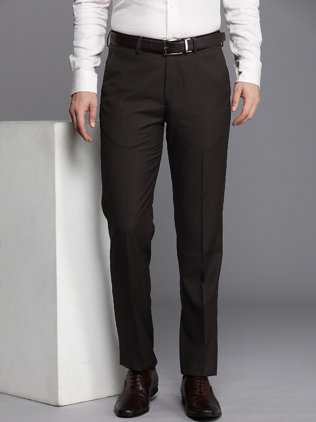 

Louis Philippe Men Mid-Rise Regular Fit Formal Trousers, Brown