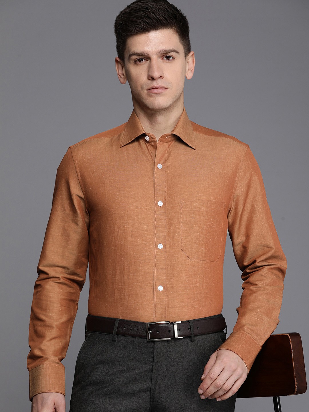 

Louis Philippe Cotton Linen Classic Fit Opaque Formal Shirt, Rust