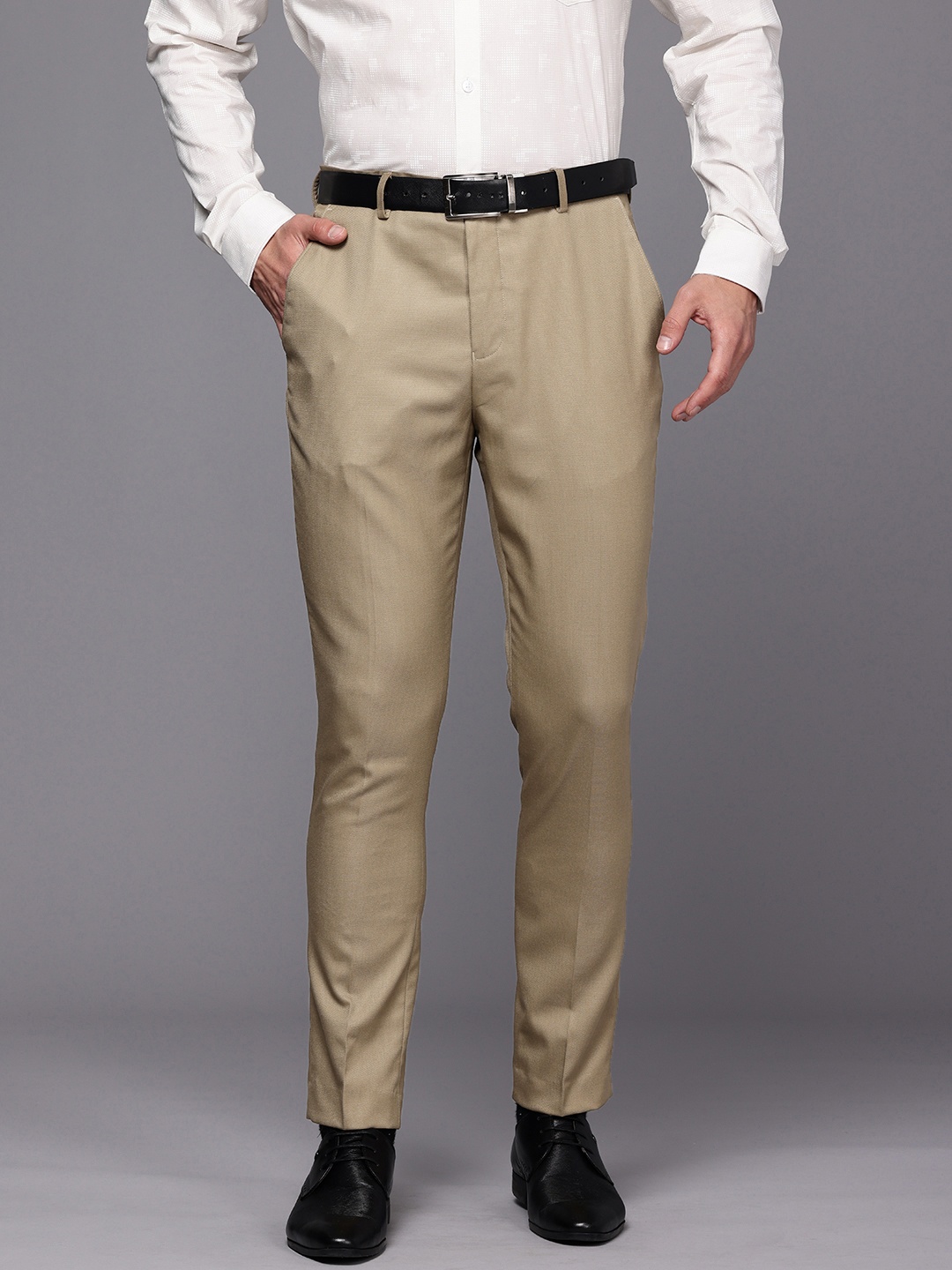

Louis Philippe Men Carrot Fit Formal Trousers, Beige
