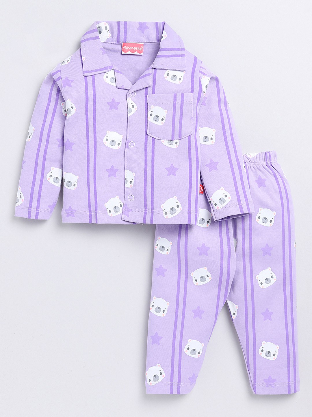 

Moms Love Infant Girls Printed Organic Cotton Night Suit, Purple