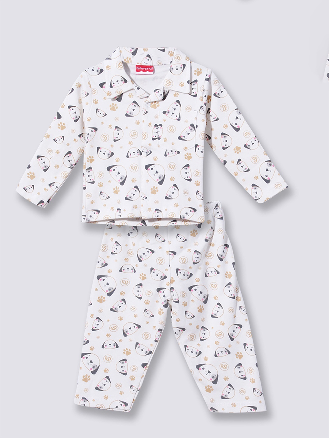 

Moms Love Infant Boys Printed Organic Cotton Night Suit, Off white