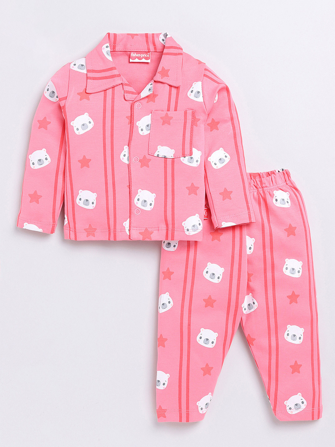 

Moms Love Infant Girls Printed Organic Cotton Night Suit, Pink