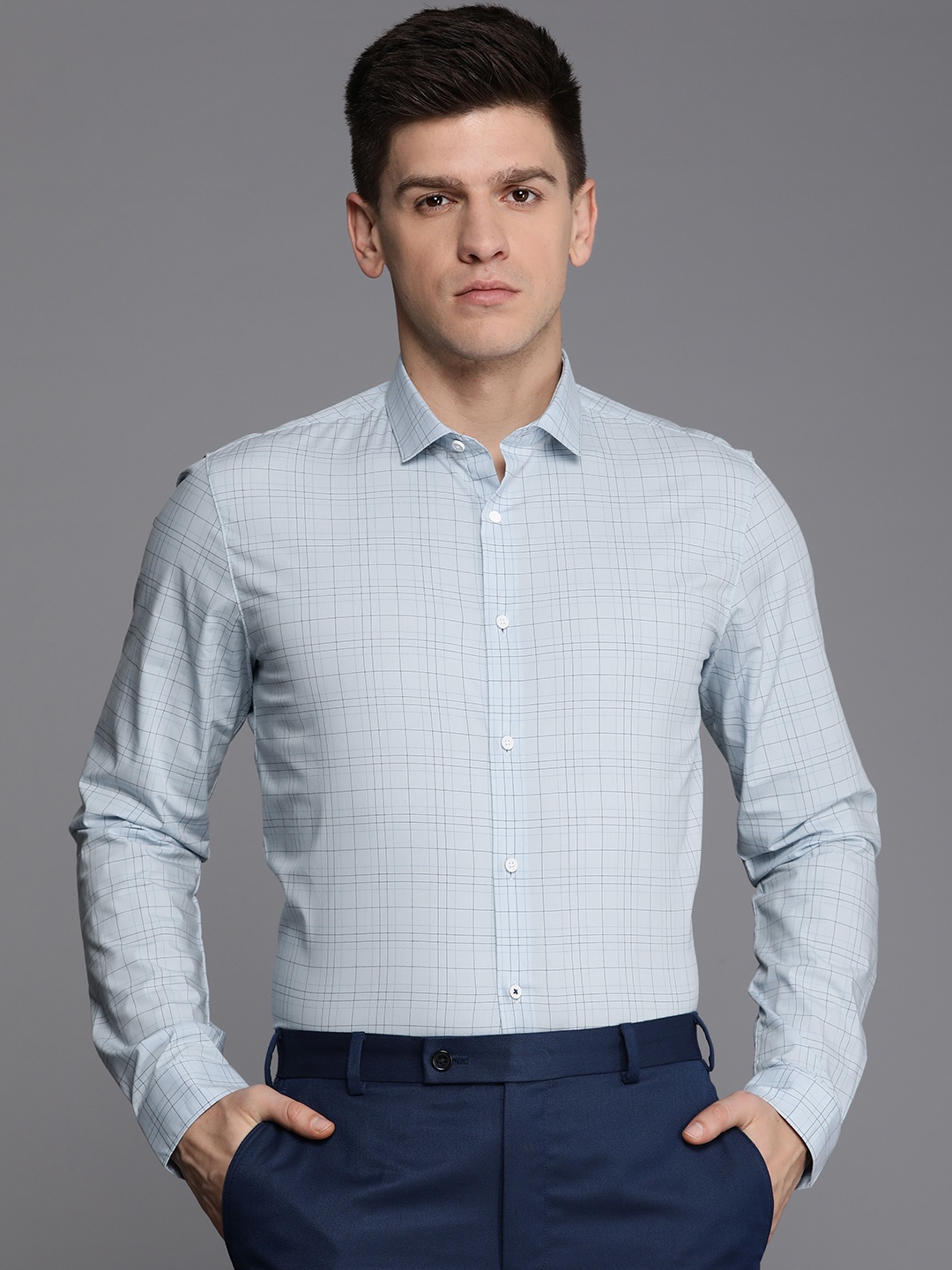 

Louis Philippe Ath.Work Men Super Slim Fit Micro Checks Opaque Checked Formal Shirt, Blue