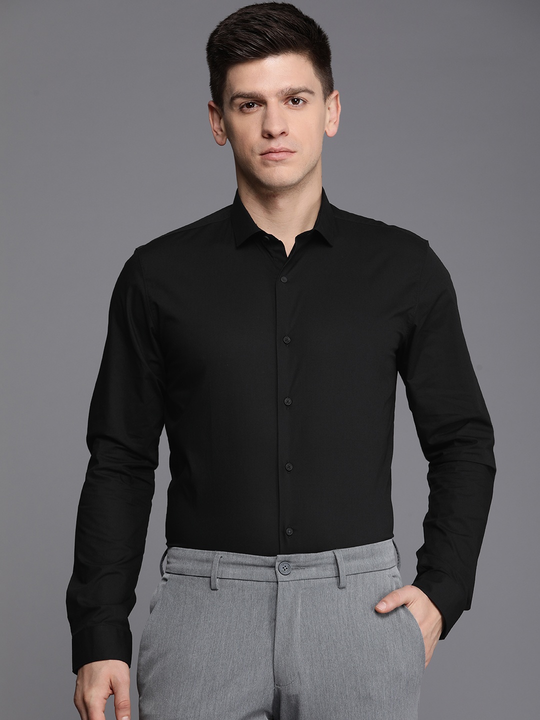 

Louis Philippe Ath.Work Men Super Slim Fit Opaque Formal Shirt, Black