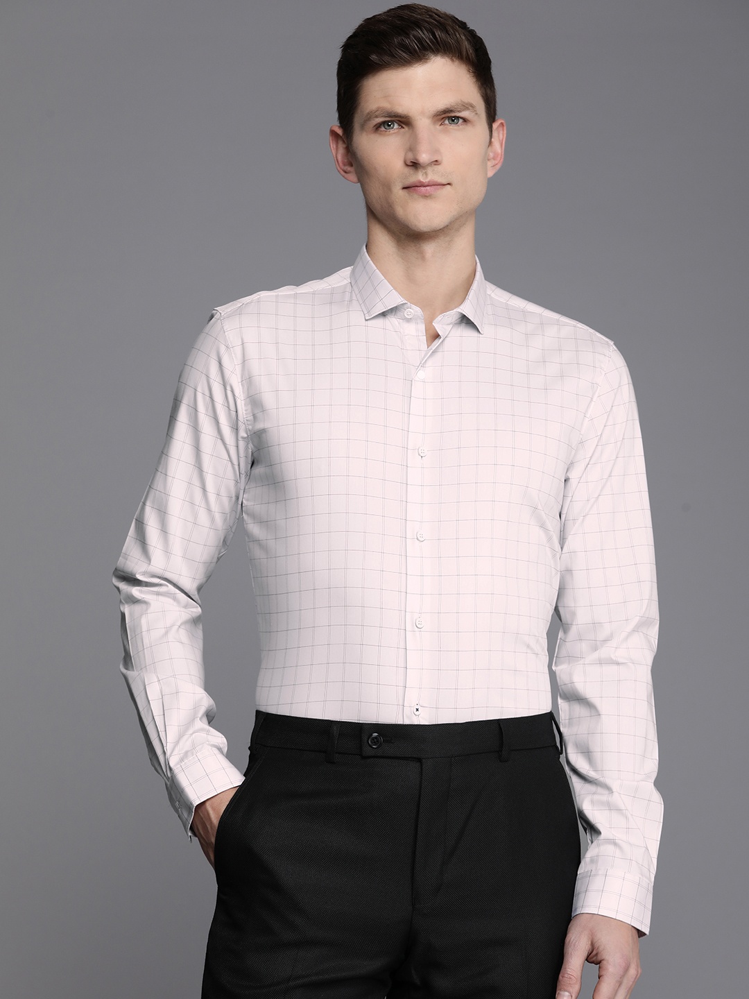

Louis Philippe Ath.Work Super Slim Fit Checked Semiformal Shirt, Lavender