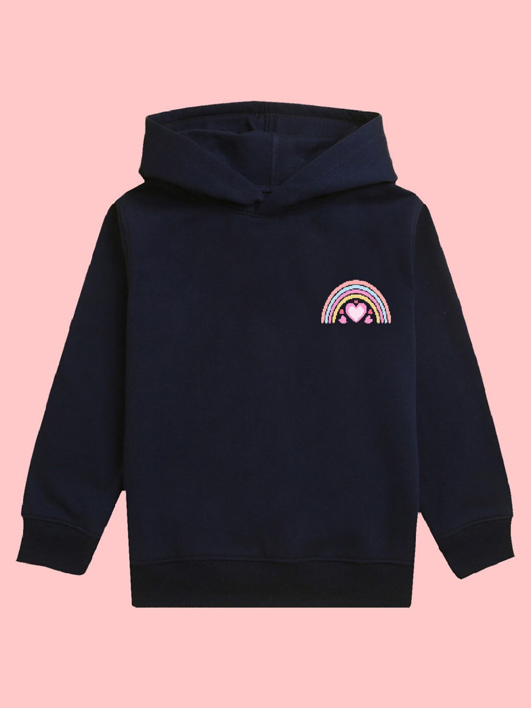 

BAESD Girls Rainbow Printed Fleece Hood Pullover Sweatshirt, Navy blue