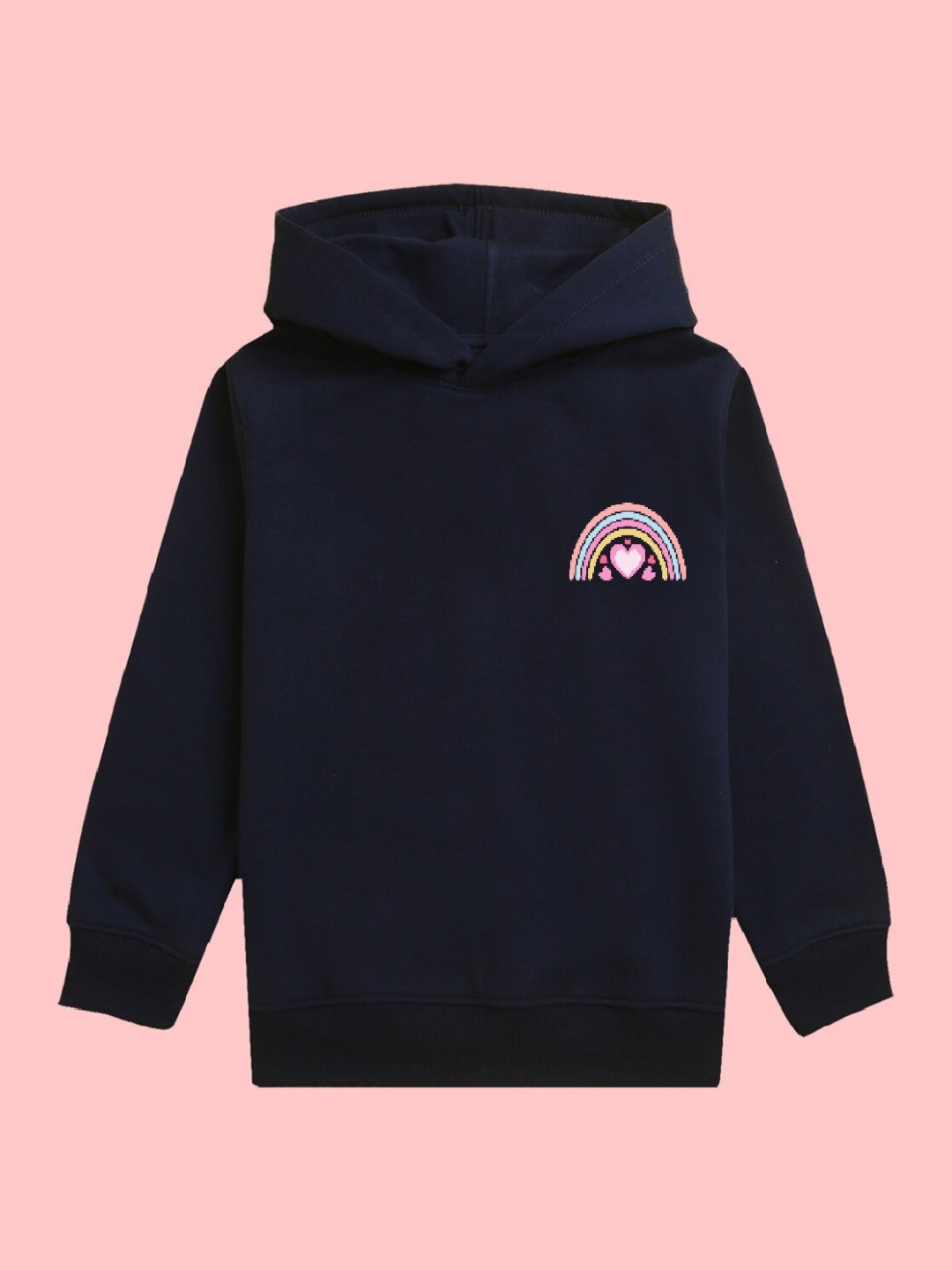 

BAESD Girls Rainbow Printed Fleece Hood Pullover Sweatshirt, Navy blue