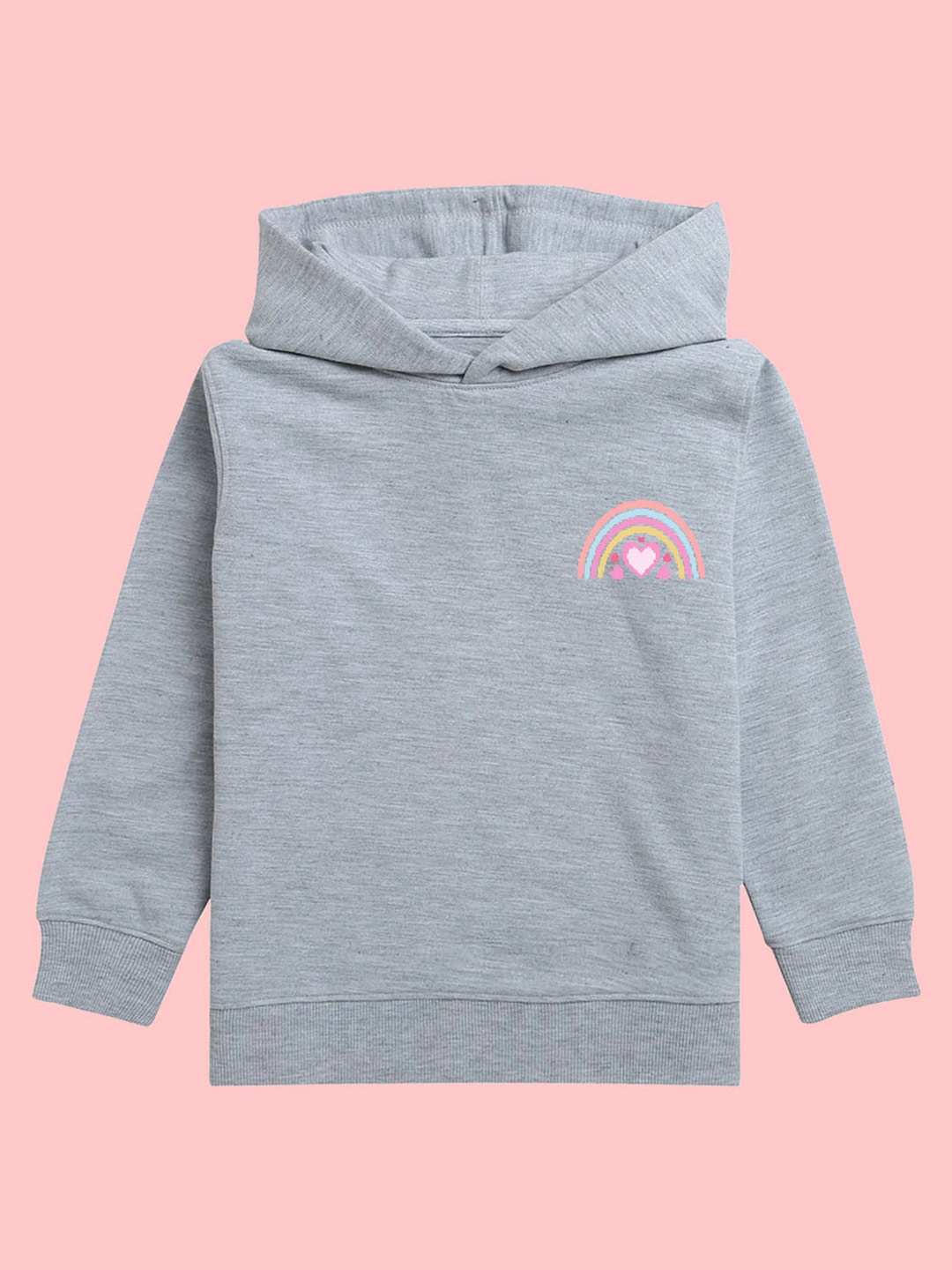 

BAESD Girls Rainbow Printed Hooded Fleece Pullover, Grey