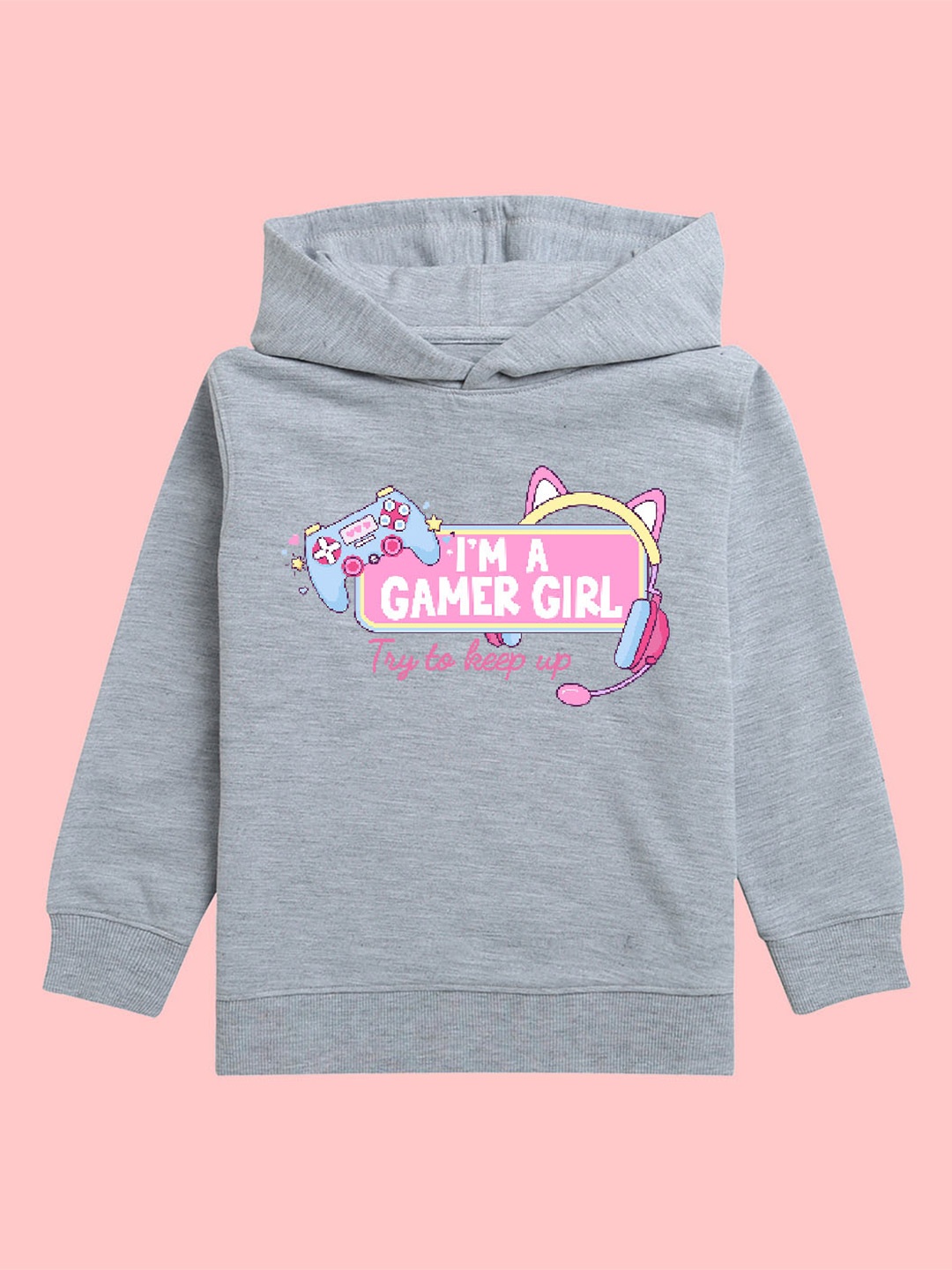 

BAESD Girls Typography Printed Hooded Fleece Sweatshirt, Grey