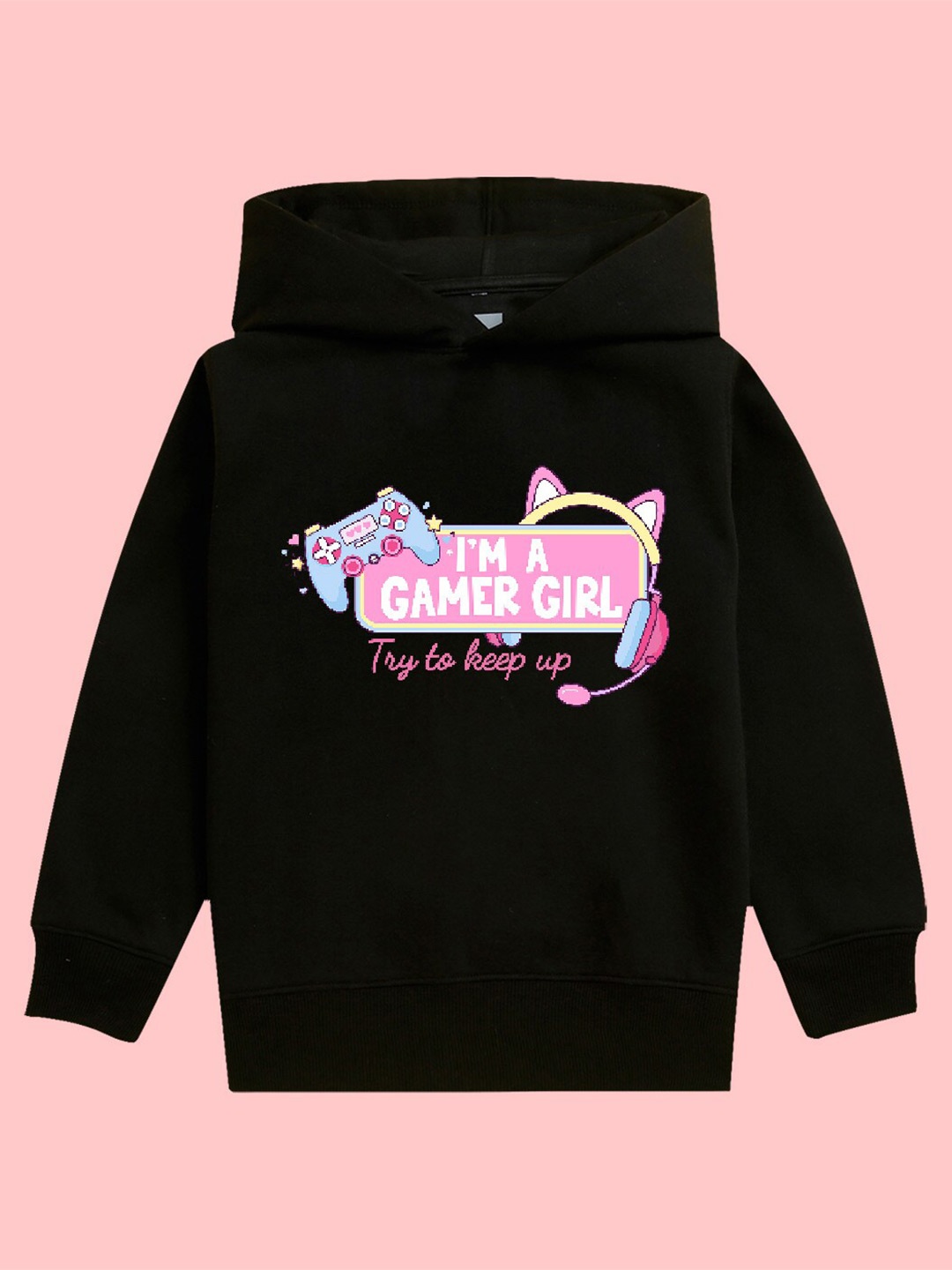 

BAESD Girls Gamer Printed Hooded Fleece Pullover, Black