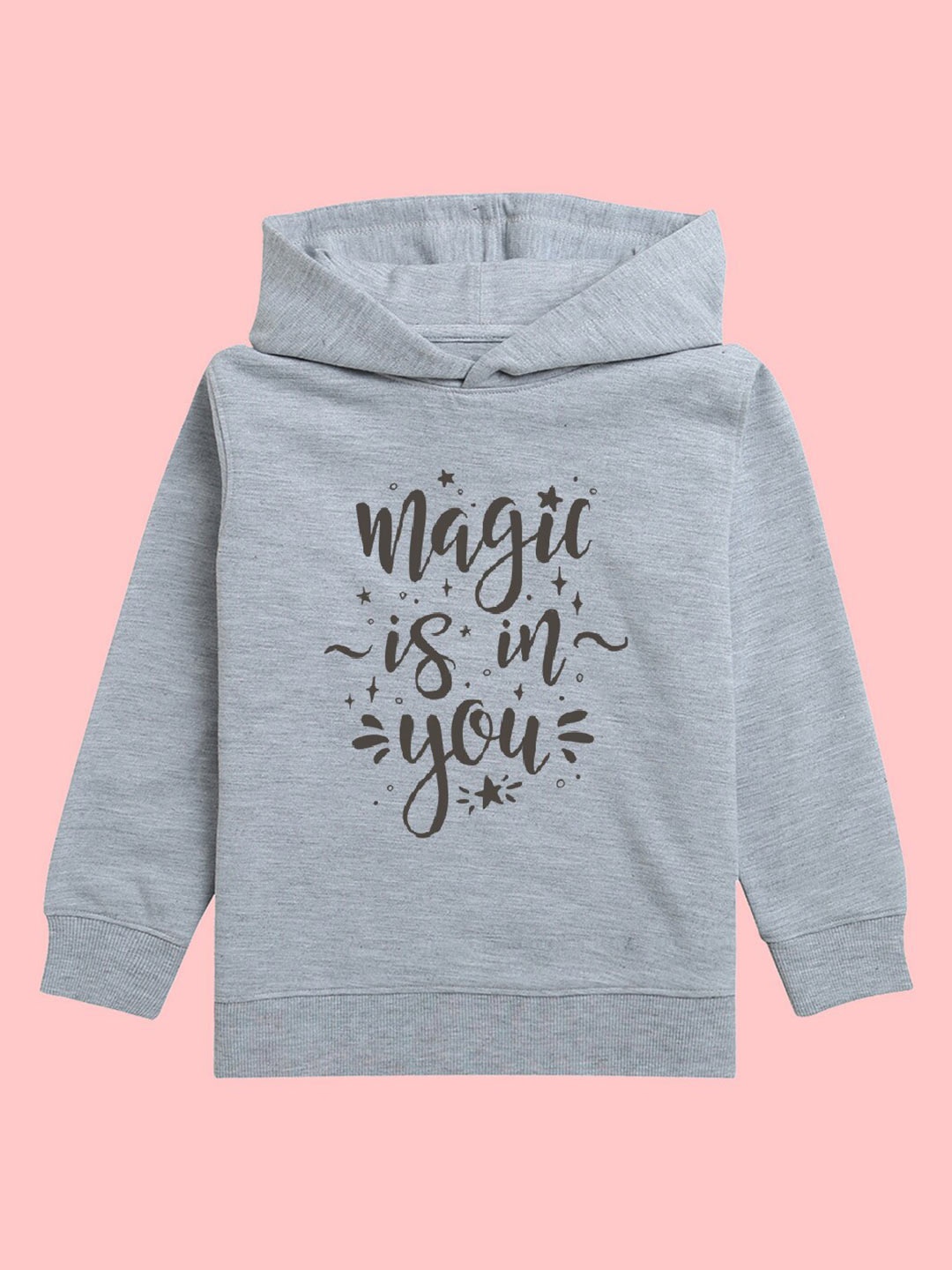 

BAESD Girls Typography Printed Hooded Fleece Pullover, Grey