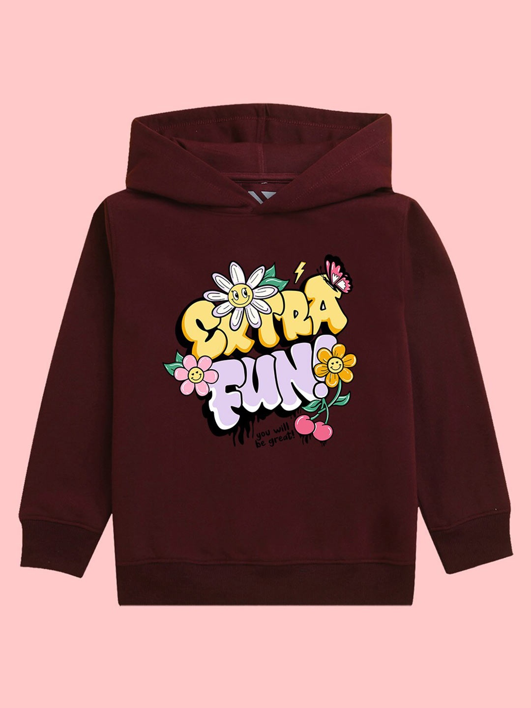 

BAESD Kids Typography Printed Hooded Fleece Pullover, Burgundy