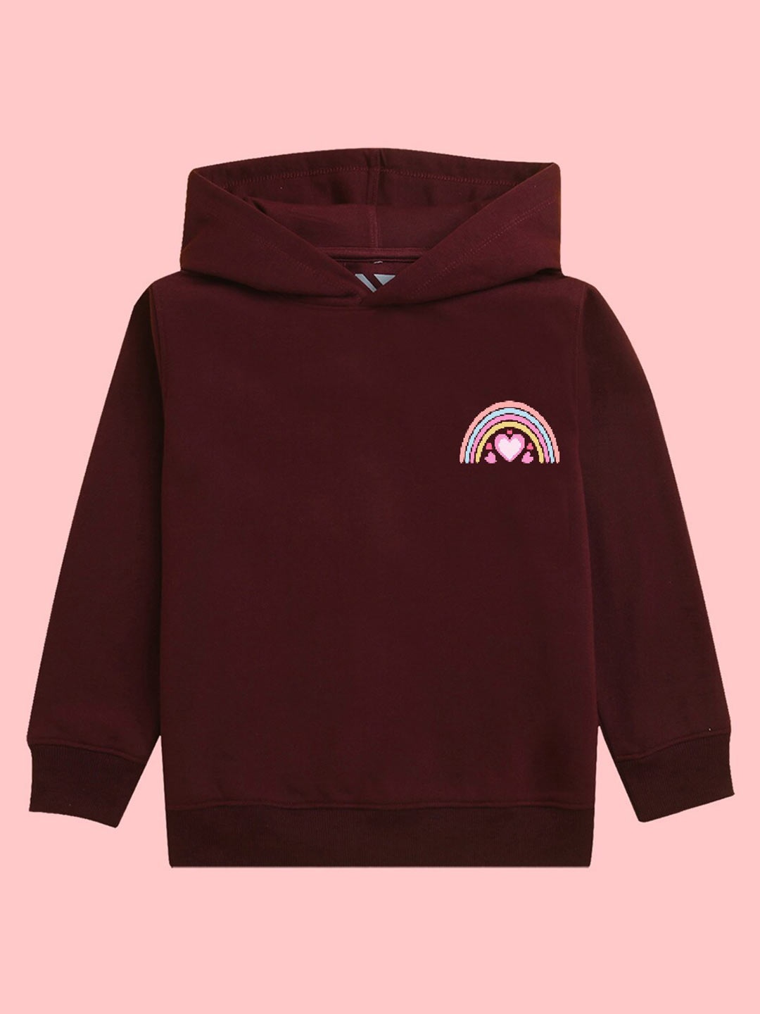 

BAESD Girls Rainbow Printed Hooded Fleece Pullover, Burgundy