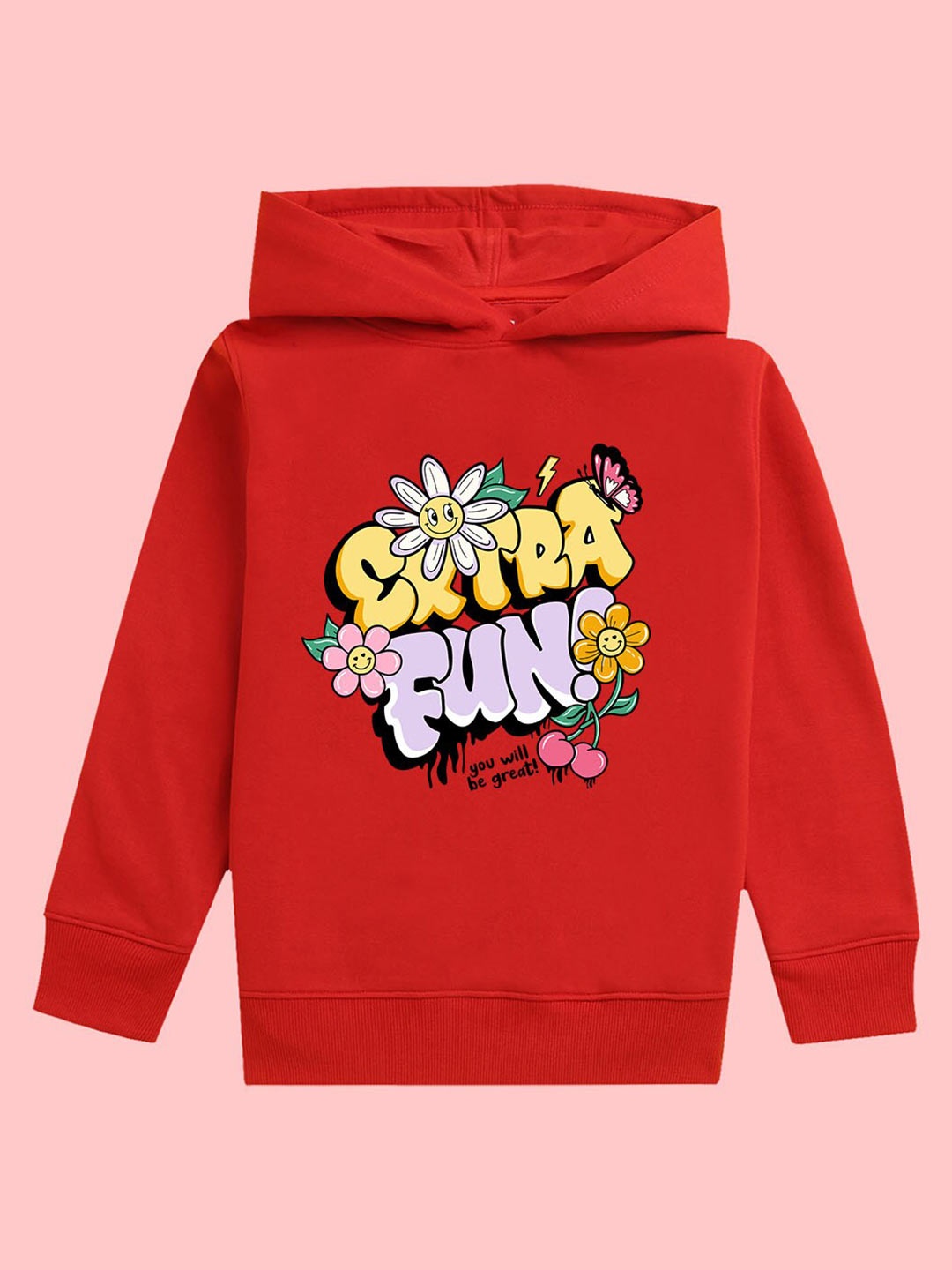 

BAESD Girls Extra Fun Printed Hooded Fleece Pullover, Red