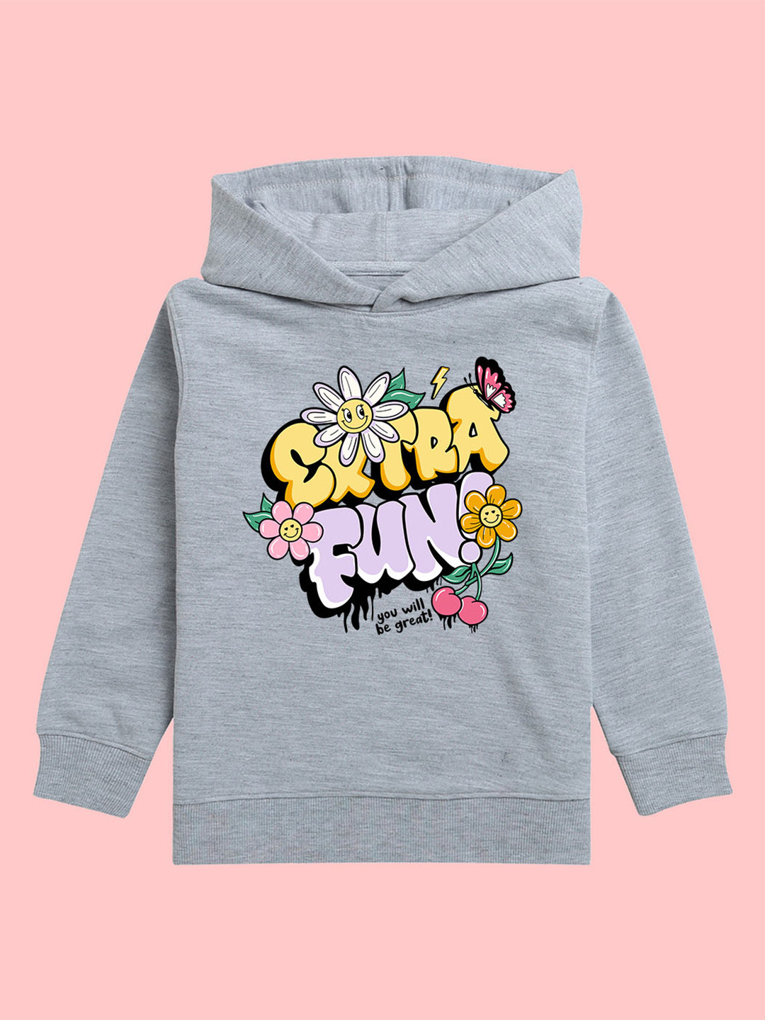 

BAESD Kids Typography Printed Fleece Hooded Pullover, Grey