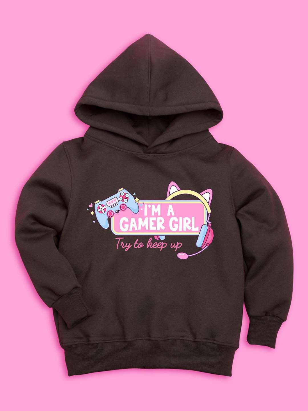 BAESD Girls Typography Printed Hooded Fleece Sweatshirt, Brown