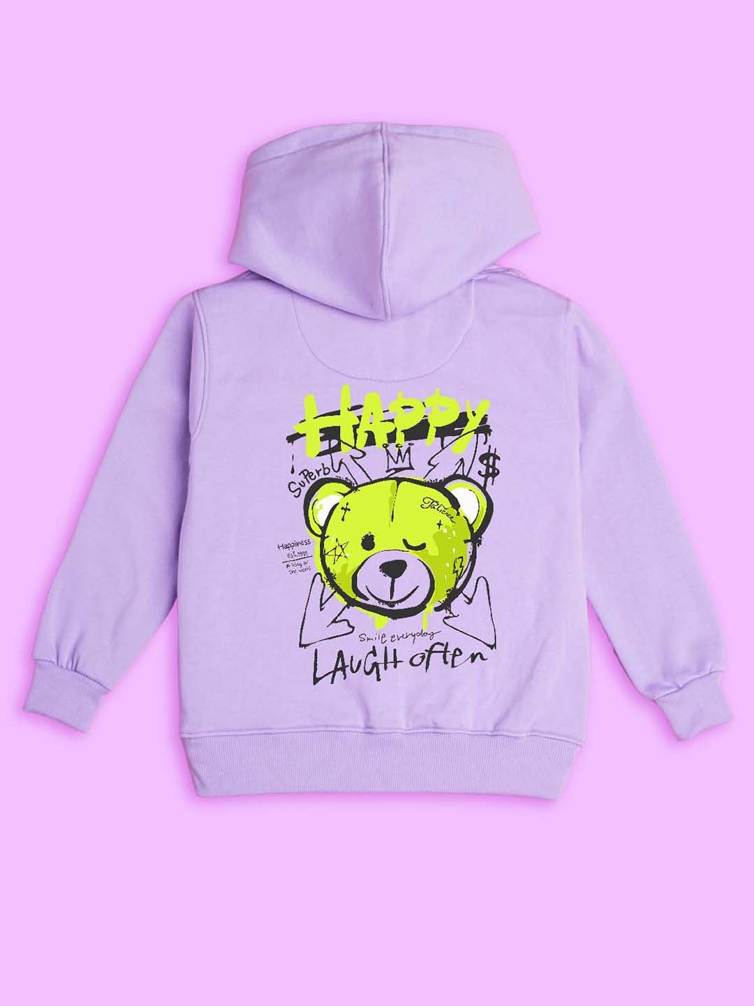 

BAESD Kids Lilac Teddy Bear Printed Fleece Hooded Pullover, Purple