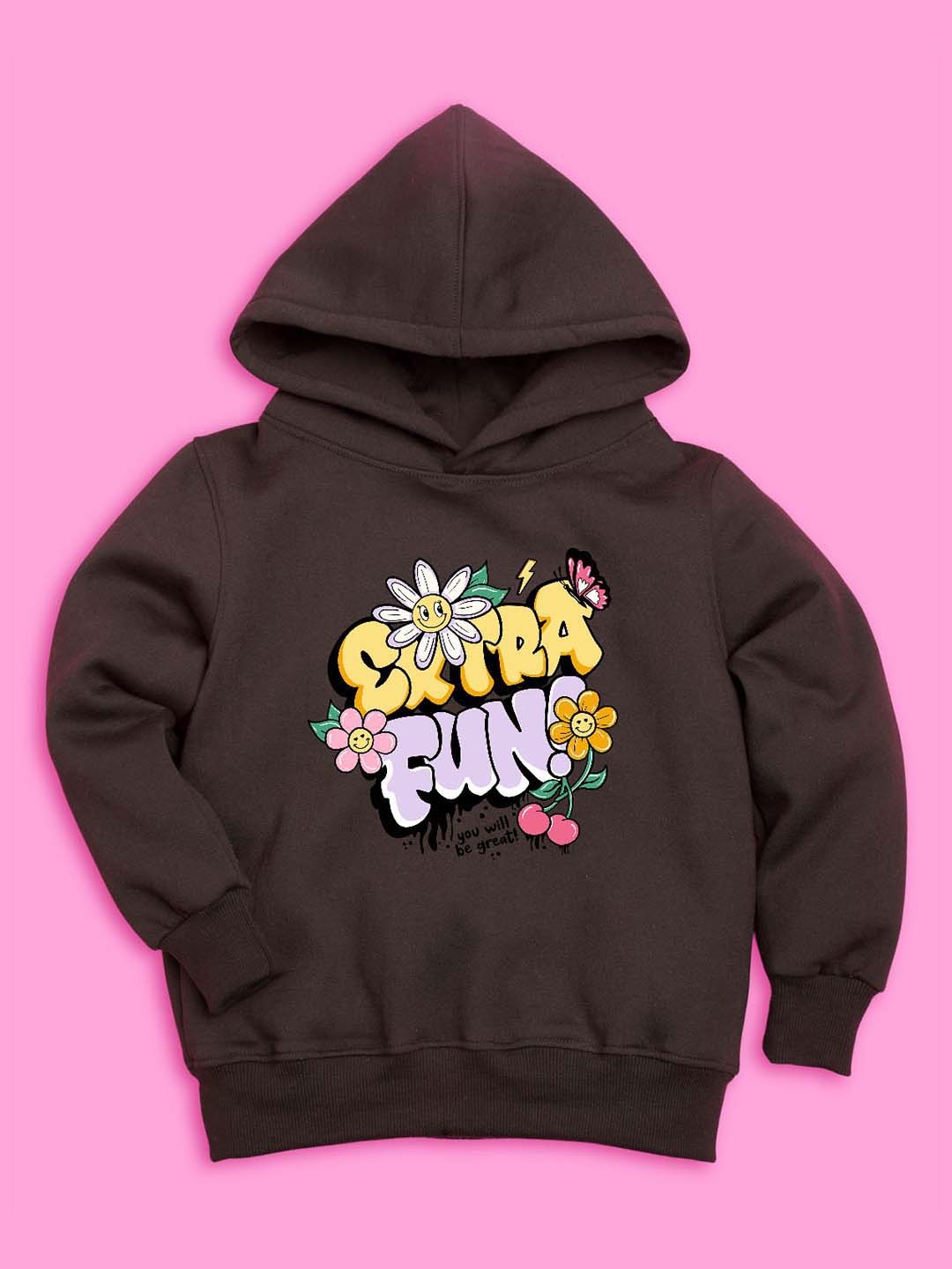 

BAESD Girls Typography Printed Fleece Hood Pullover Sweatshirt, Brown