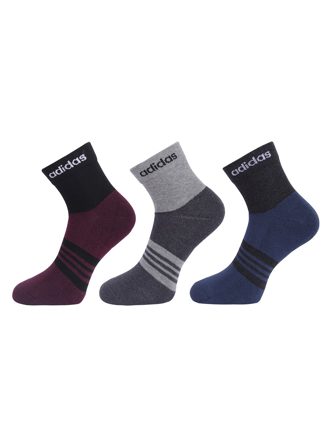 

ADIDAS Men Pack of 3 Heel & Toe Terry Ankle Socks, Blue