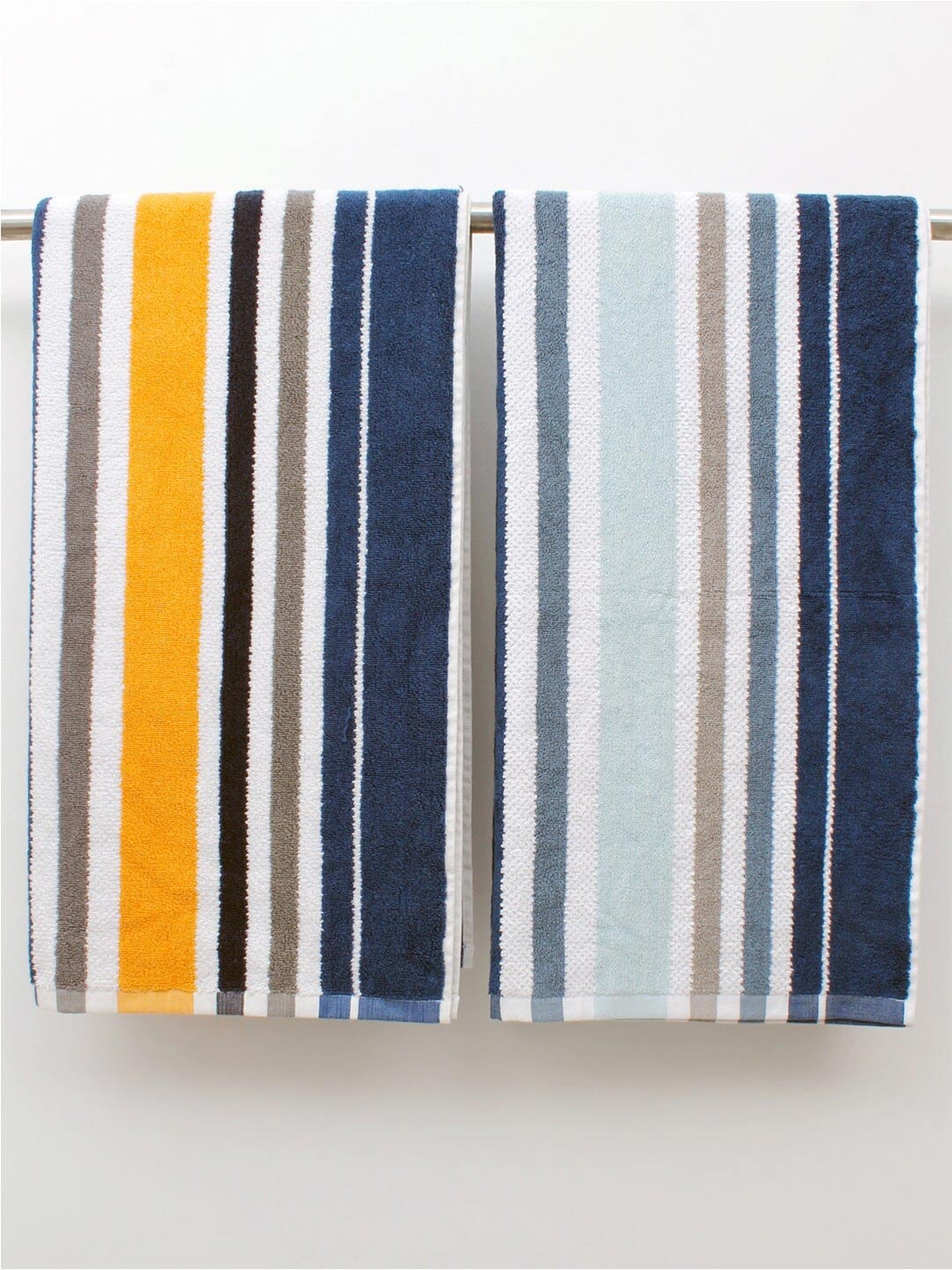 

AVI Living Unisex Blue & White 2Pcs Striped Cotton 550 GSM Bath Towels