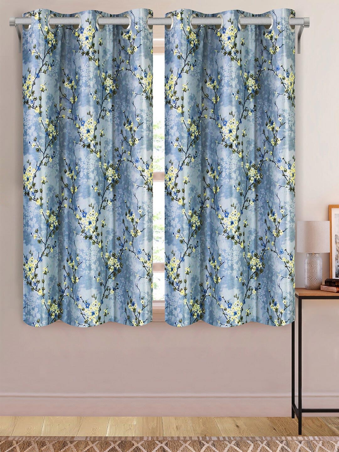

Aura Blue & Yellow 2 Pcs Floral Printed Window Curtains
