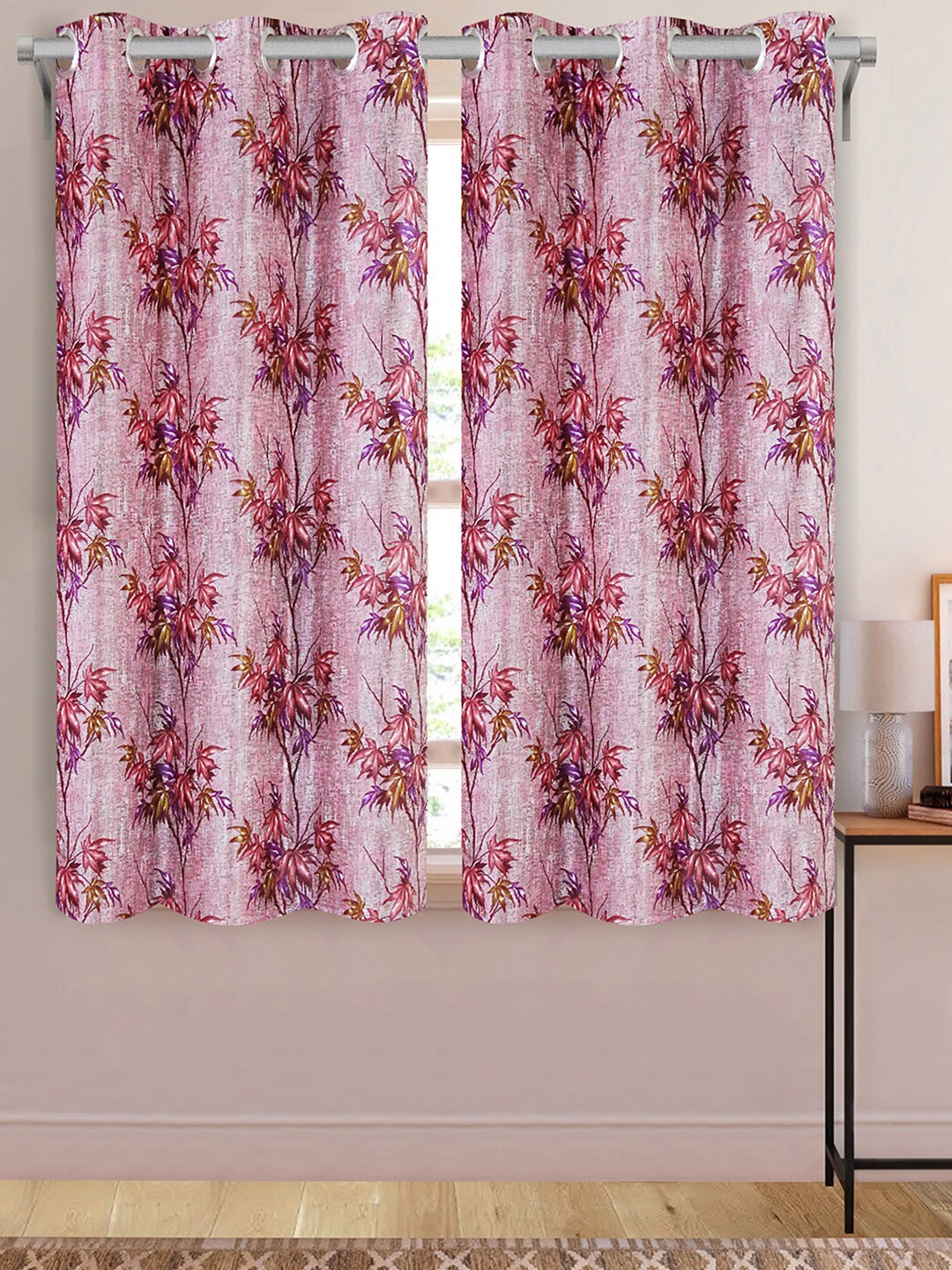 

Aura Pink & Purple 2 Pcs Floral Printed Window Curtains