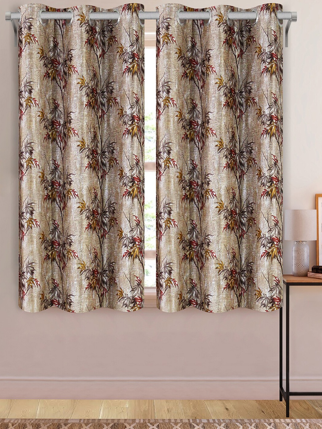 

Aura Brown & White 2 Pcs Floral Printed Window Curtains