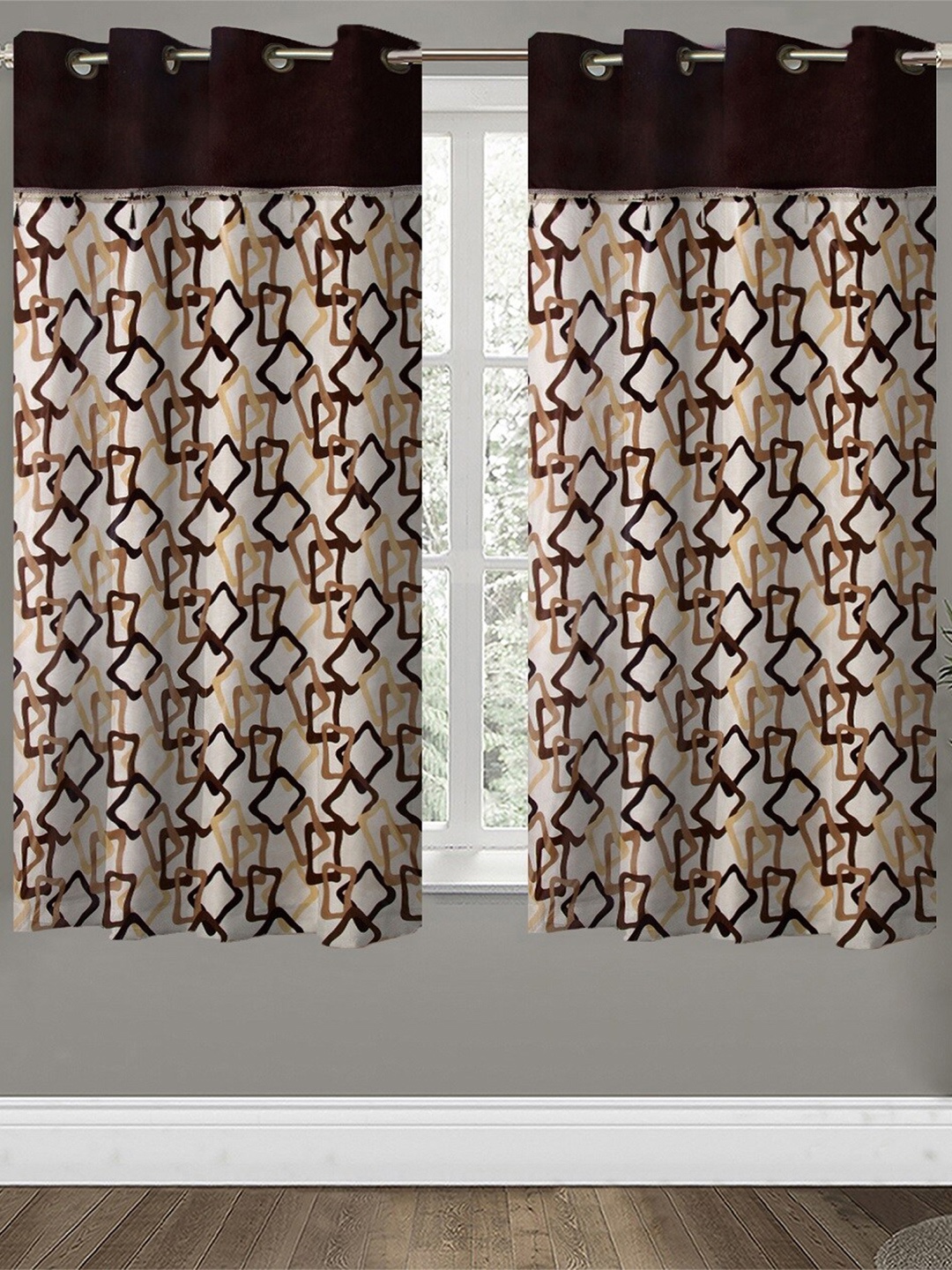 

Aura Brown & White 2 Pcs Abstract Printed Window Curtains