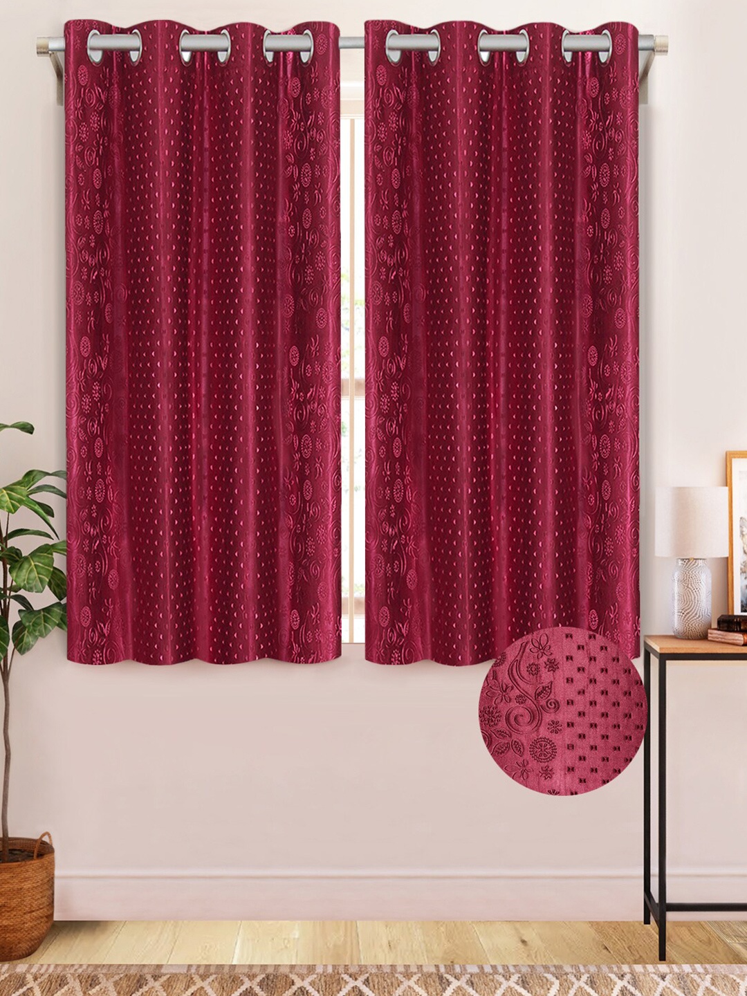 

Aura Pink 2 Pcs Floral Printed Window Curtains