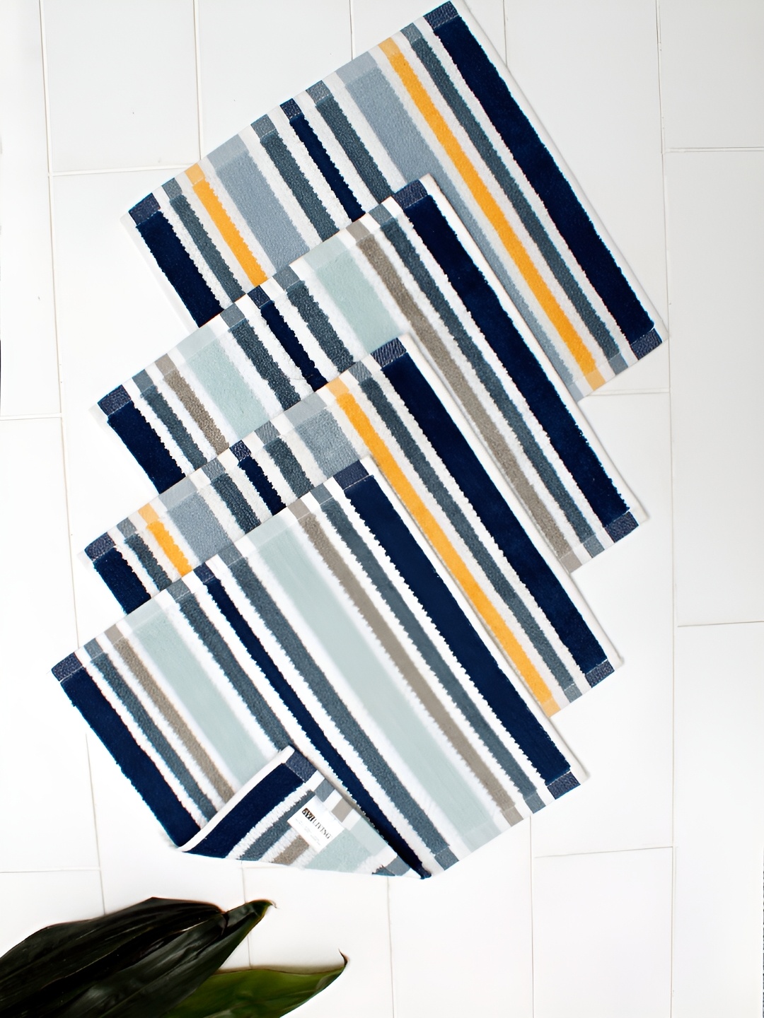 

AVI Living Blue & Yellow 4 Pcs Striped 550 GSM Pure Cotton Face Towels