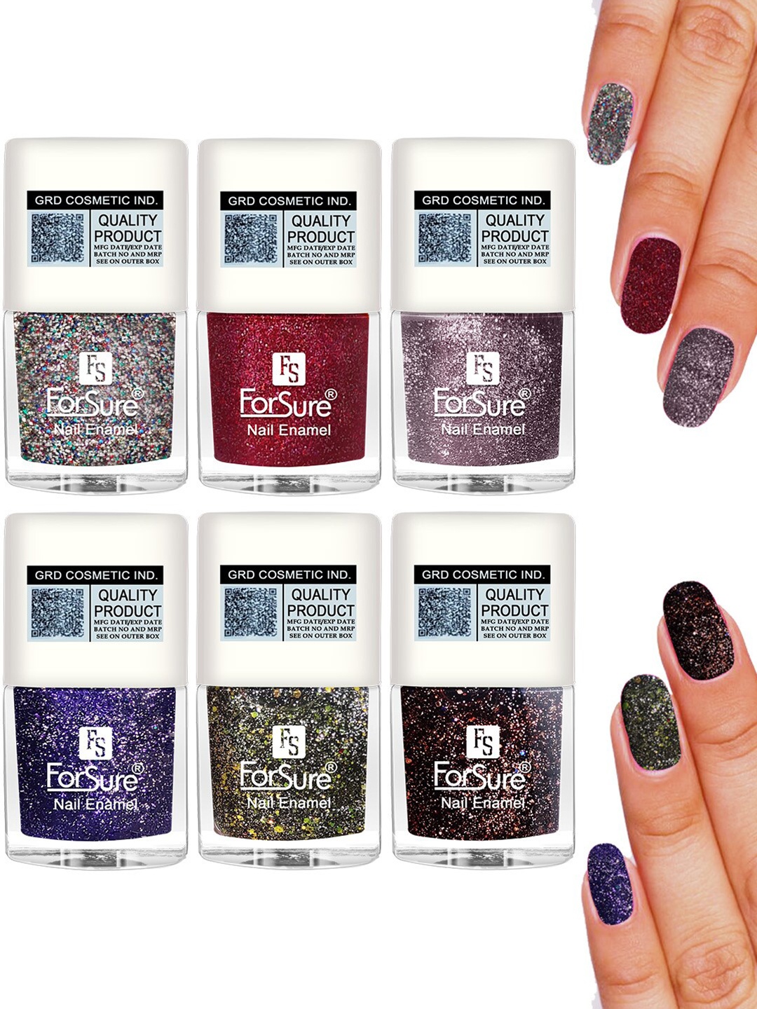 

ForSure Set Of 6 High-Shine Long-Lasting Glitter Nail Polish - 5ml Each, Silver