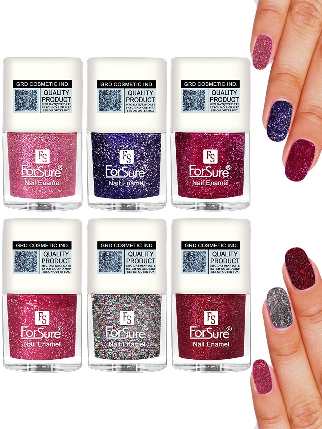

ForSure Set Of 6 High-Shine Long-Lasting Glitter Nail Polish - 5ml Each, Pink