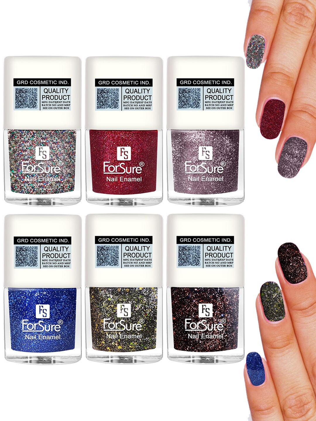 

ForSure High Shine Set Of 6 Glitter Nail Polish-5ml Each-89-90-91-93-94-95, Silver