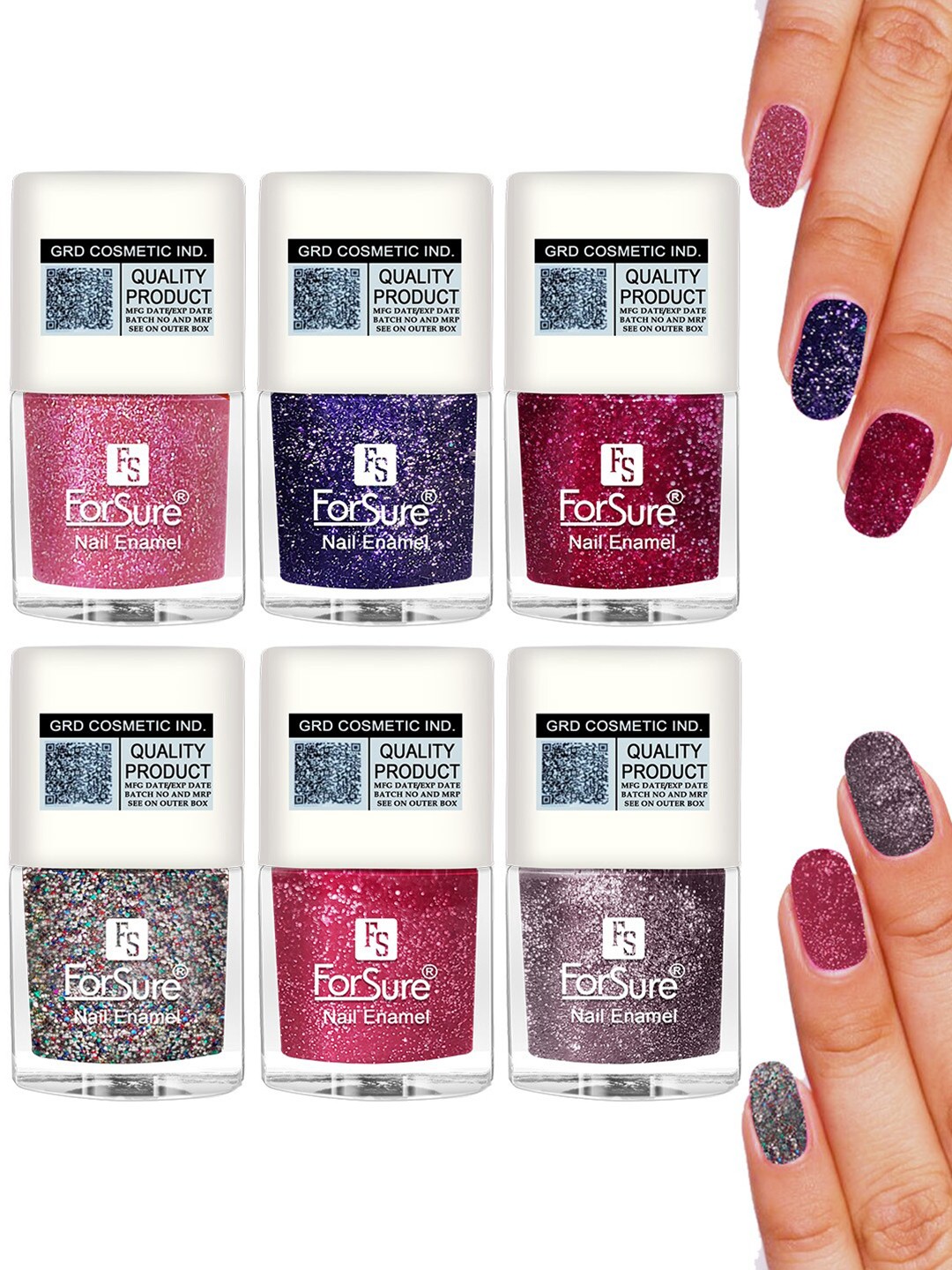

ForSure High Shine Set Of 6 Glitter Nail Polish-5ml Each-94-96-97-98-89-92, Pink