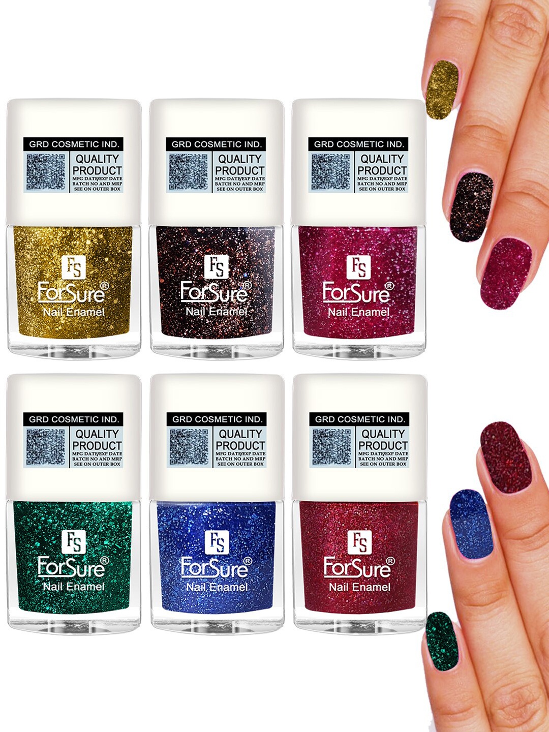 

ForSure High Shine Set Of 6 Glitter Nail Polish-5ml Each-90-93-95-96-99-100, Red