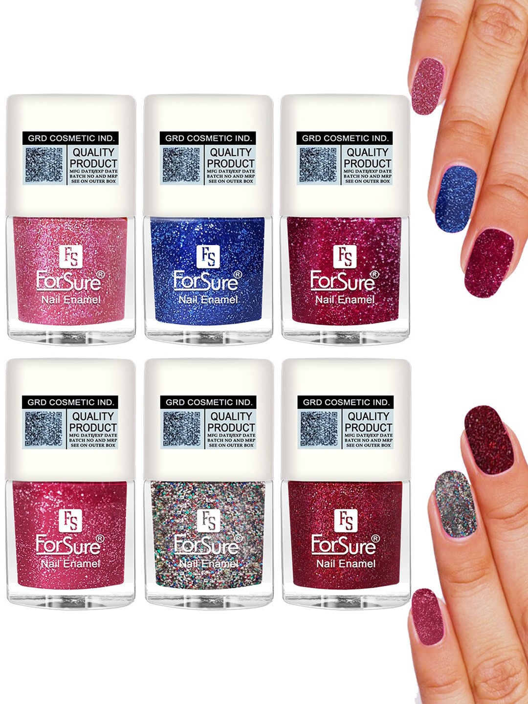 

ForSure High Shine Set Of 6 Glitter Nail Polish-5ml Each - Shade 96-97-98-89-90-93, Pink