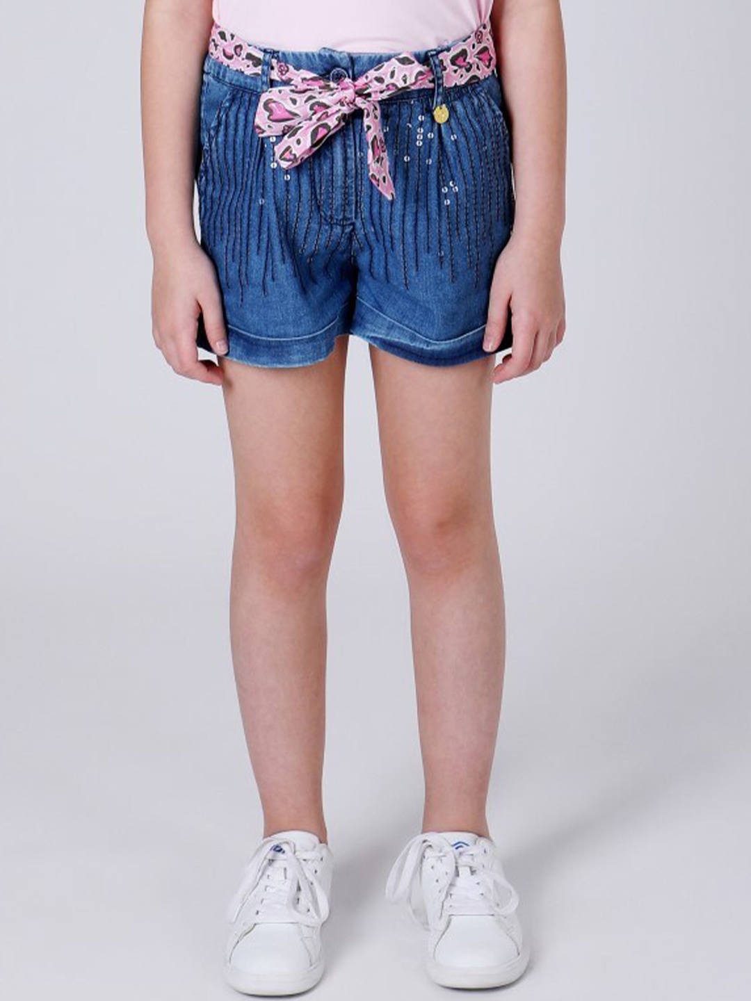 

One Friday Girls Sequined Denim Shorts, Blue