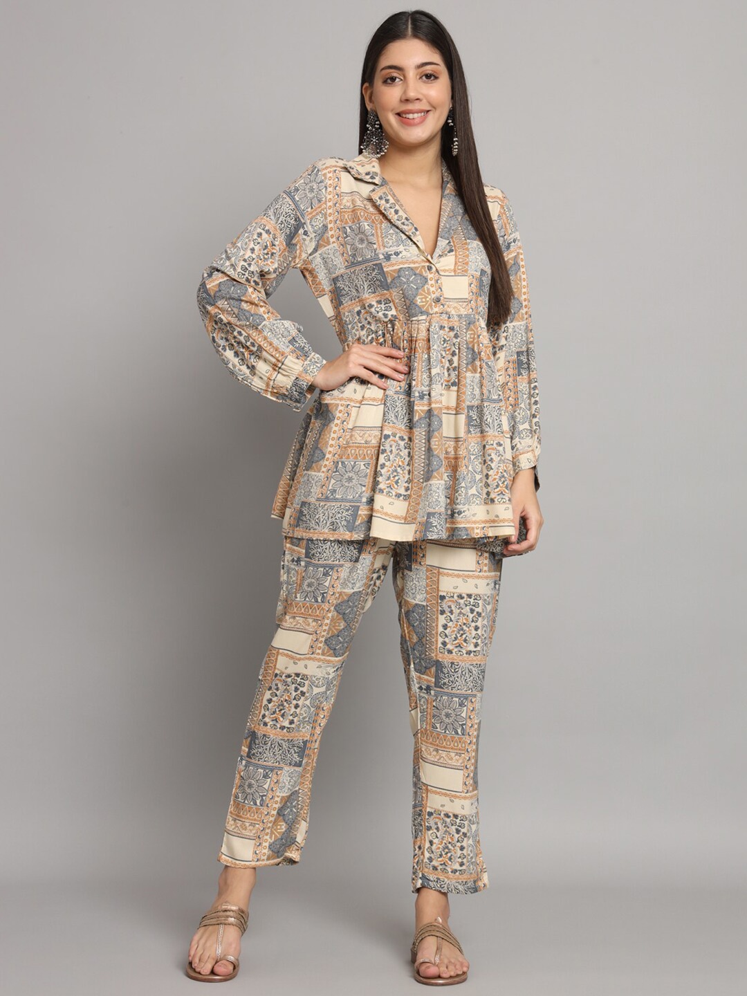 

Readiprint Abstract Printed Top With Trousers, Beige