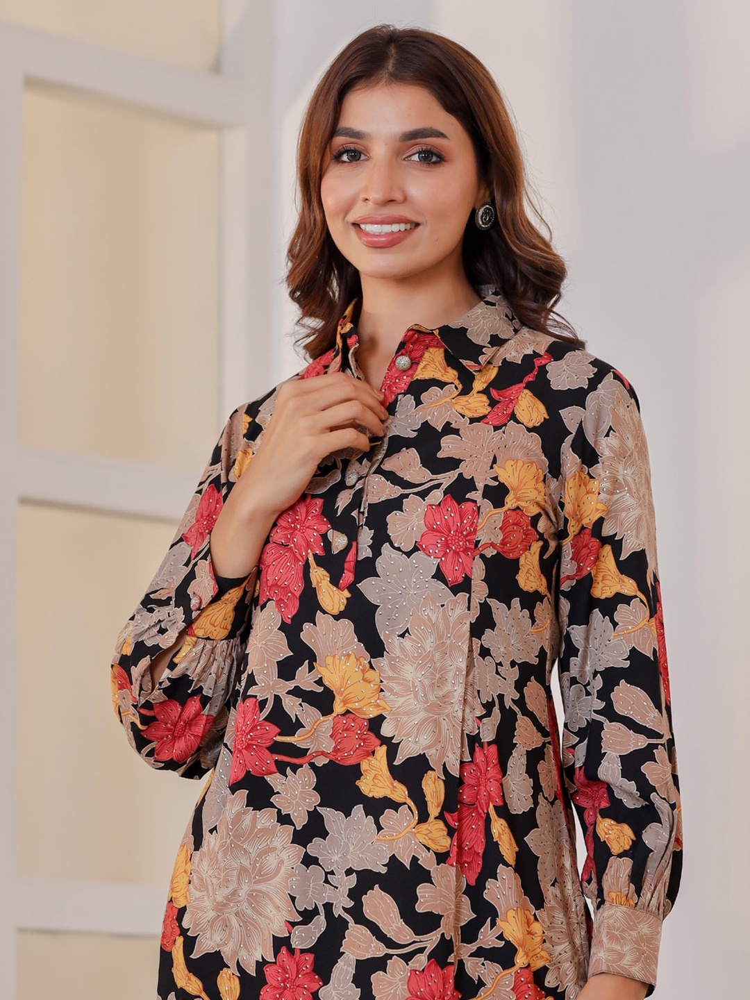 

Readiprint Floral Printed Tunic With Trousers, Black
