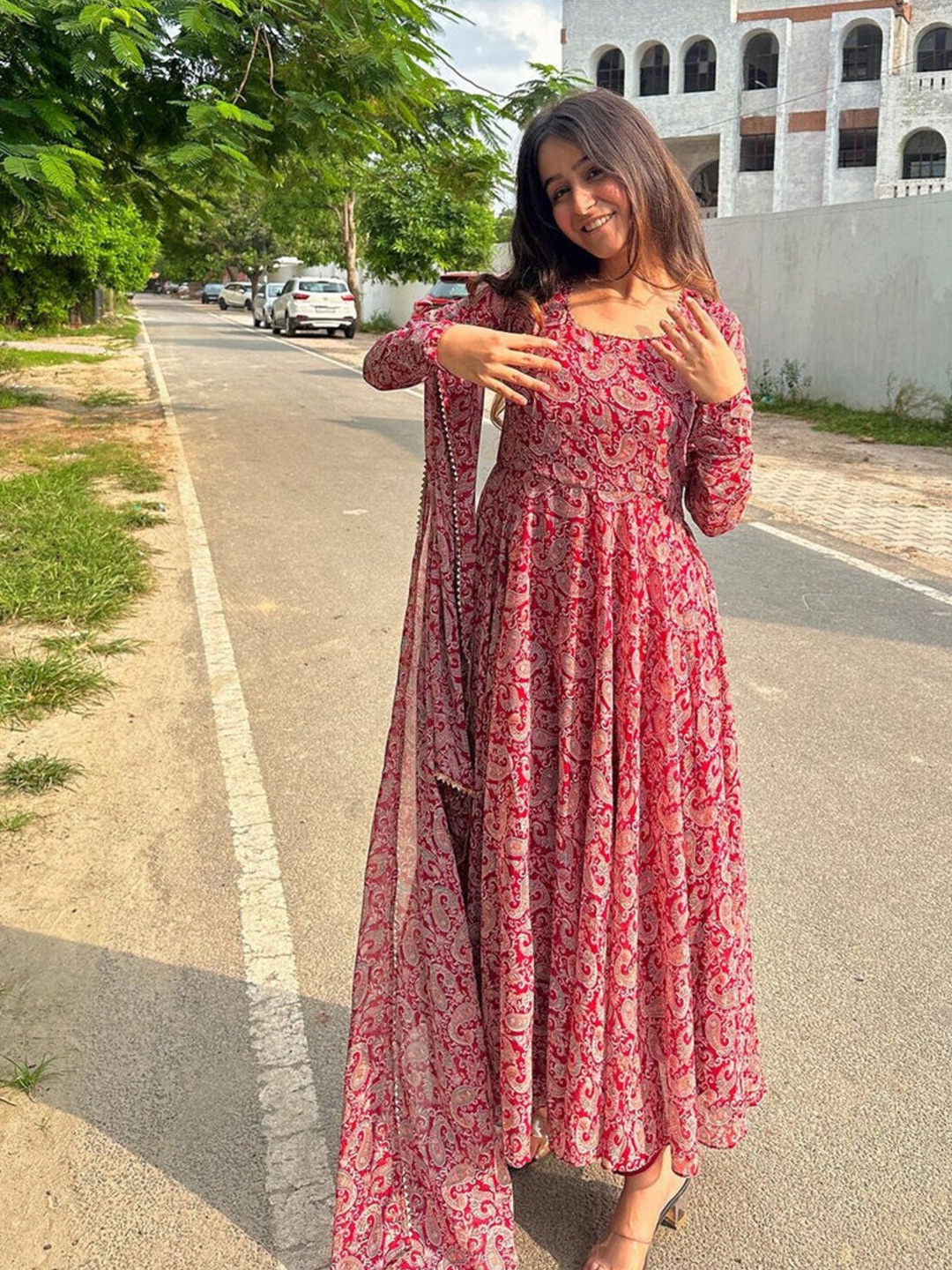 

Tulip Eden Printed Georgette Anarkali Kurta, Maroon