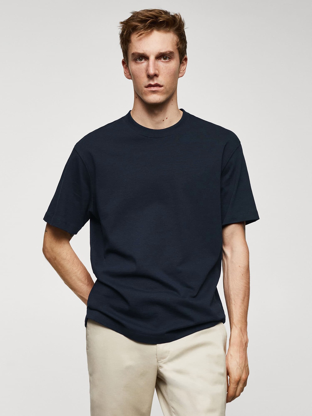 

MANGO MAN Pure Cotton Relaxed T-shirt, Navy blue