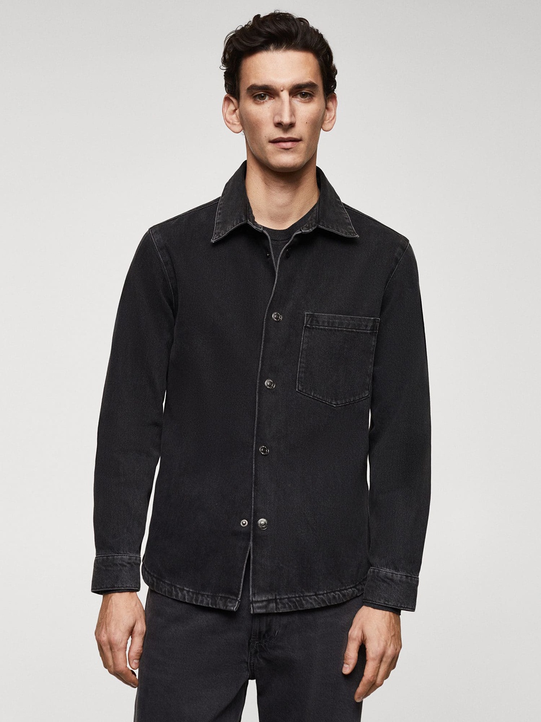 

MANGO MAN Slim Fit Casual Denim Shacket, Black