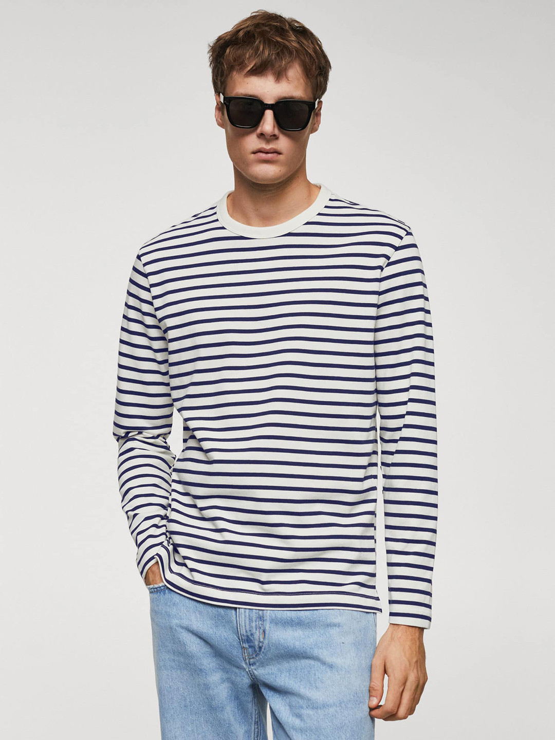 

MANGO MAN Striped Pure Cotton T-shirt, White