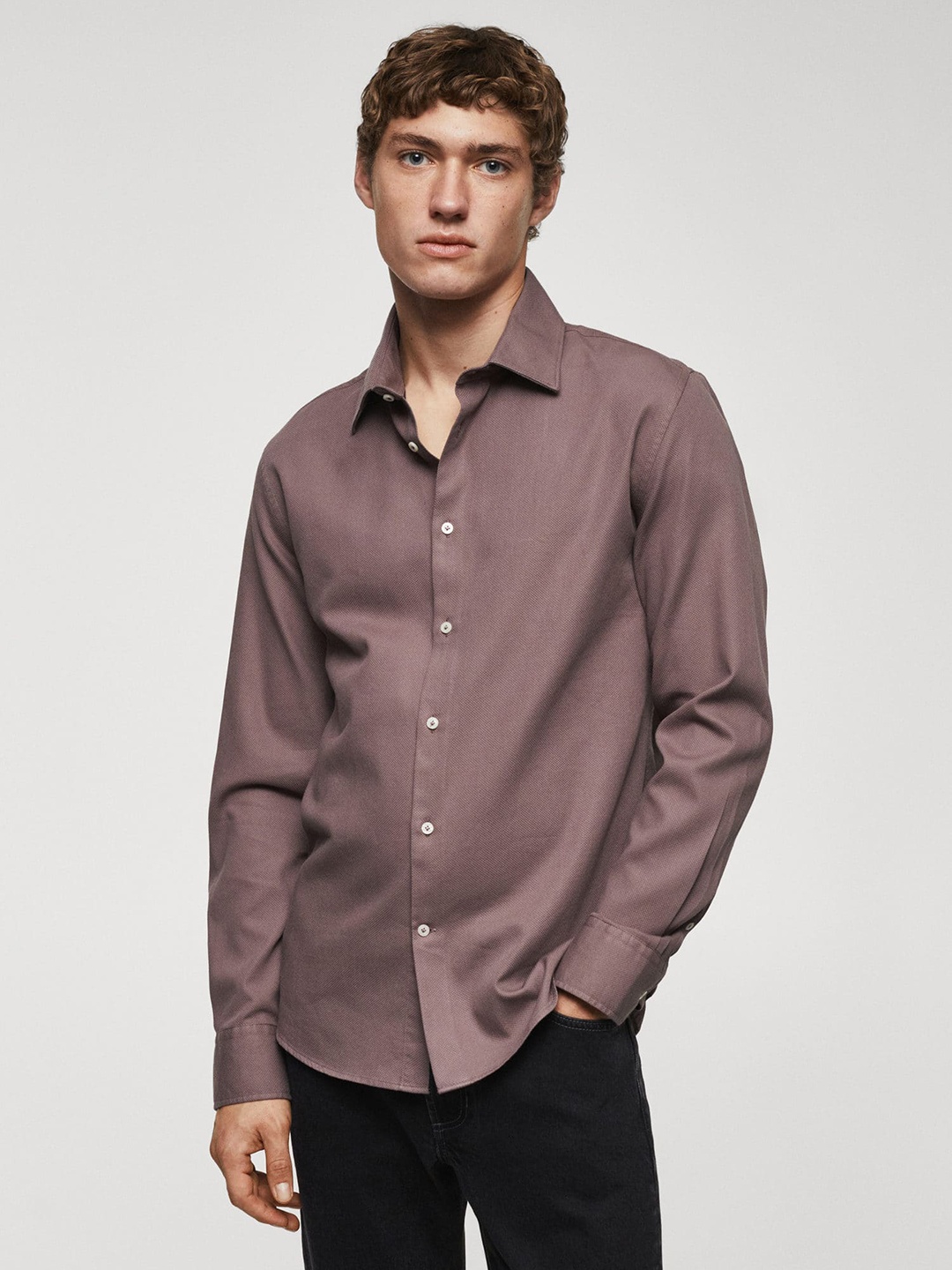 

MANGO MAN Textured Semiformal Shirt, Mauve