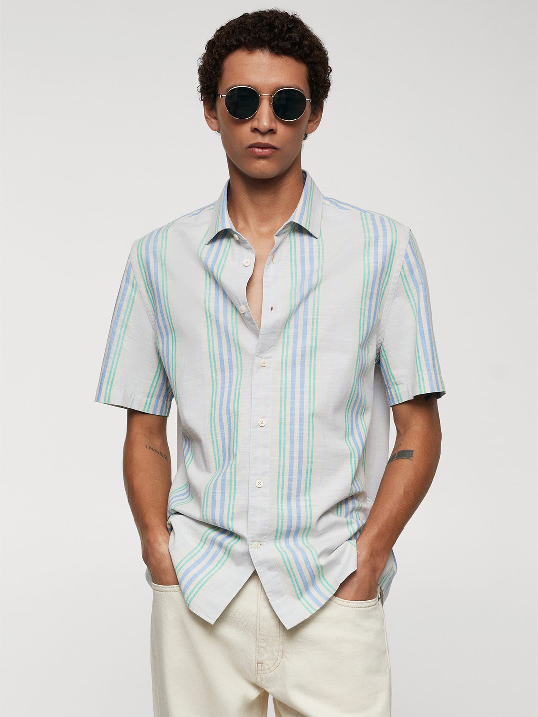 

MANGO MAN Striped Pure Cotton Casual Shirt, White