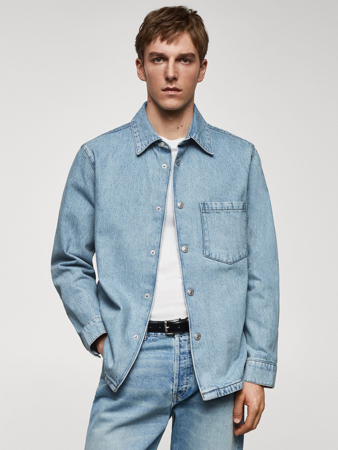 

MANGO MAN Pure Cotton Denim Shacket, Blue