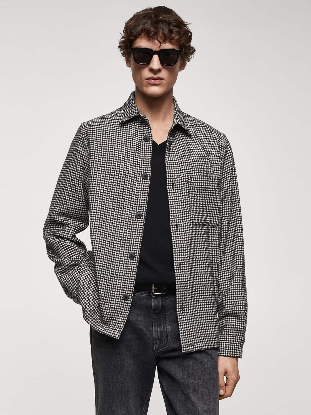 

MANGO MAN Houndstooth Casual Shacket, Black