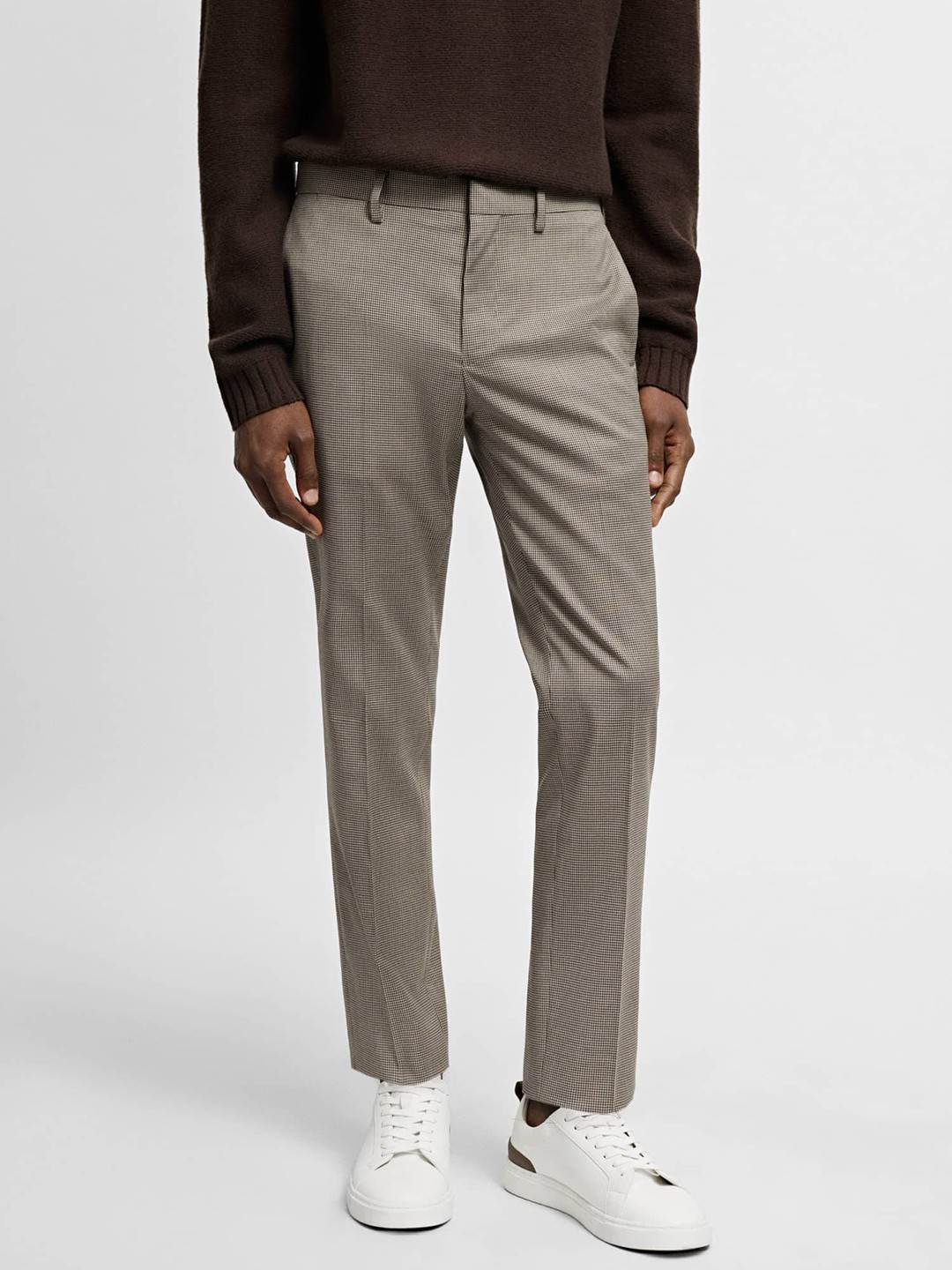 

MANGO MAN The Suit Collection Stretchable Super Slim Fit Houndstooth Pattern Performance Trousers, Beige