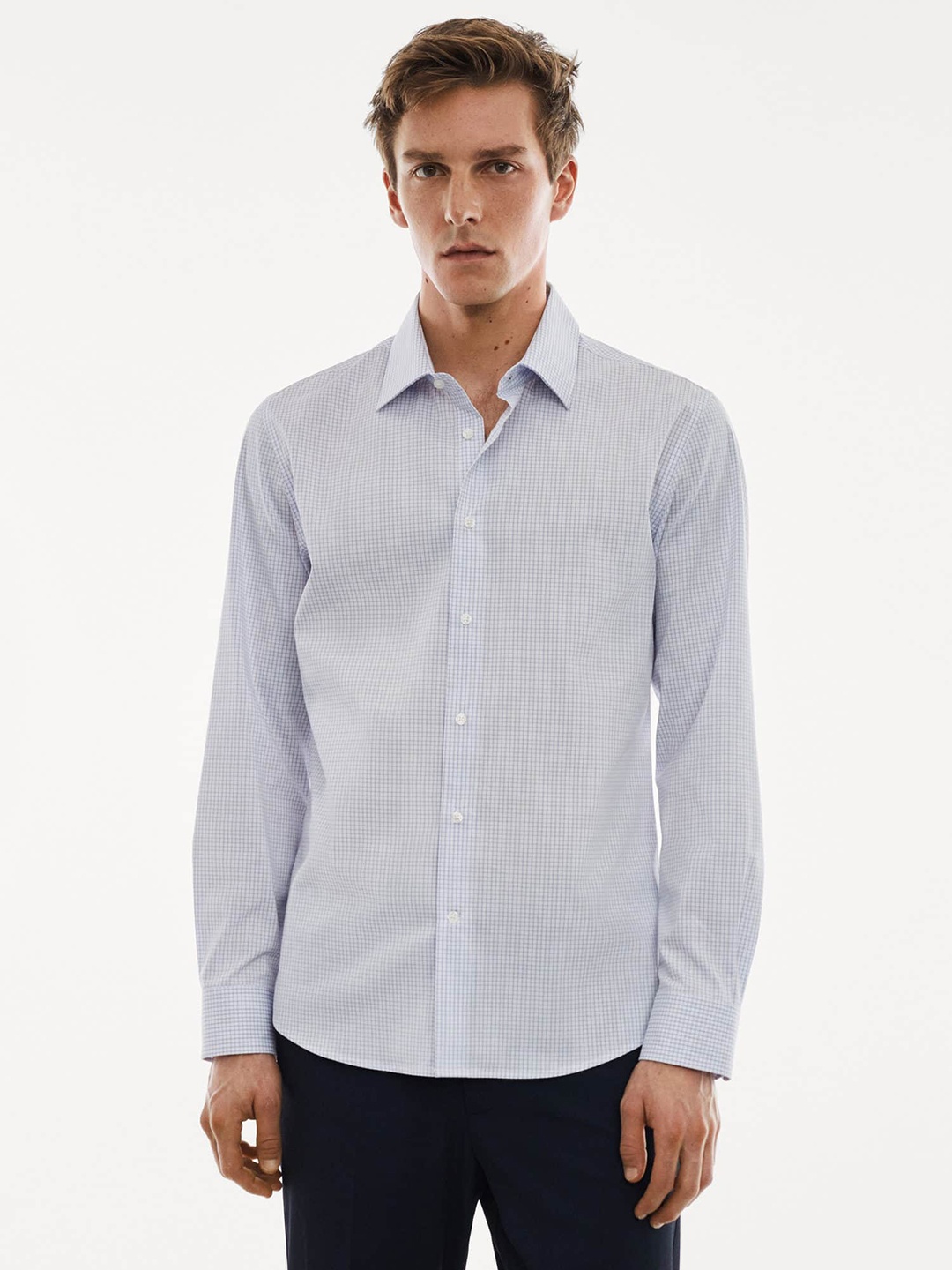 

MANGO MAN Micro Check Semiformal Shirt, White