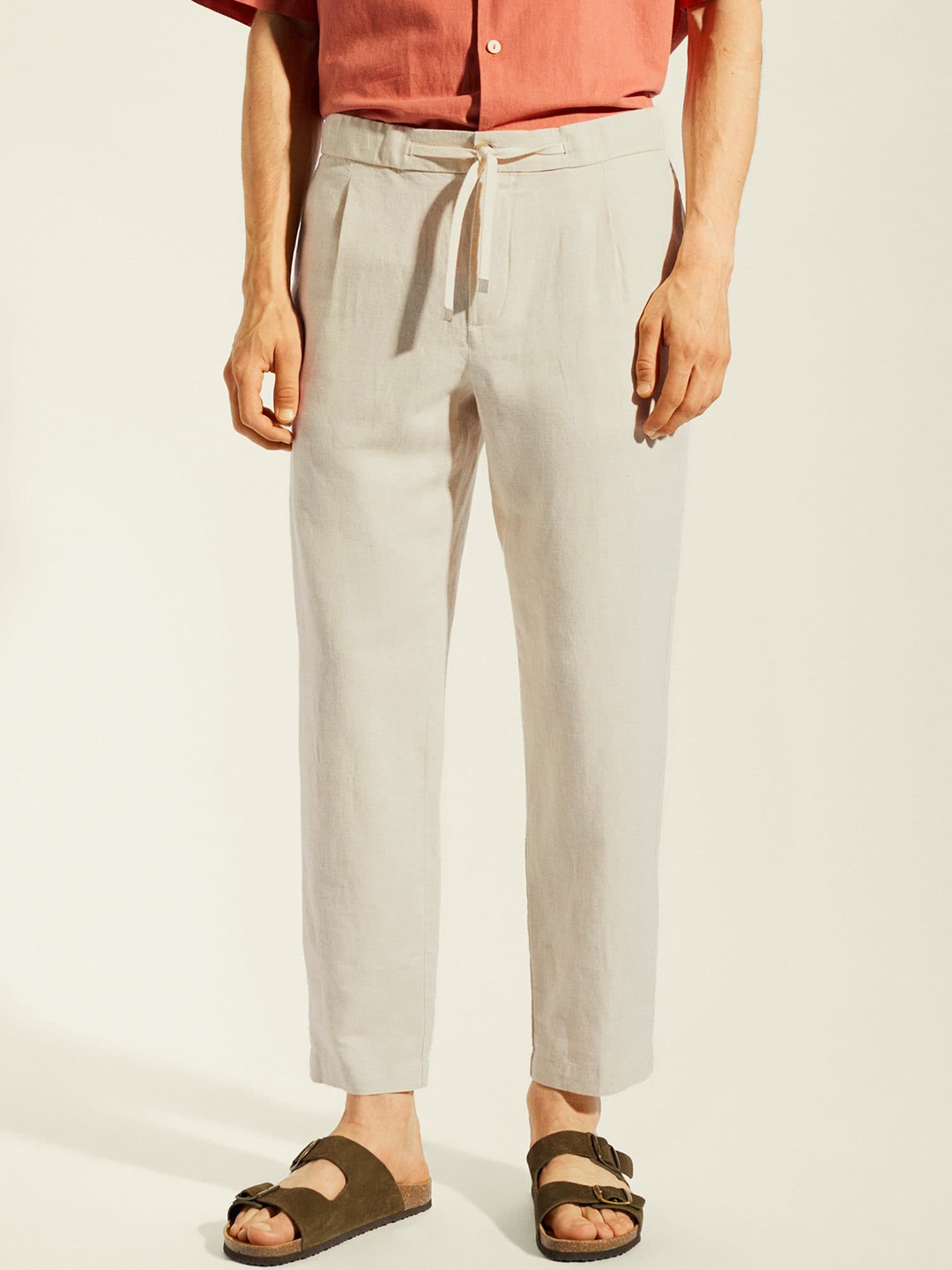 

MANGO MAN Slim Fit Pleated Trousers, Cream